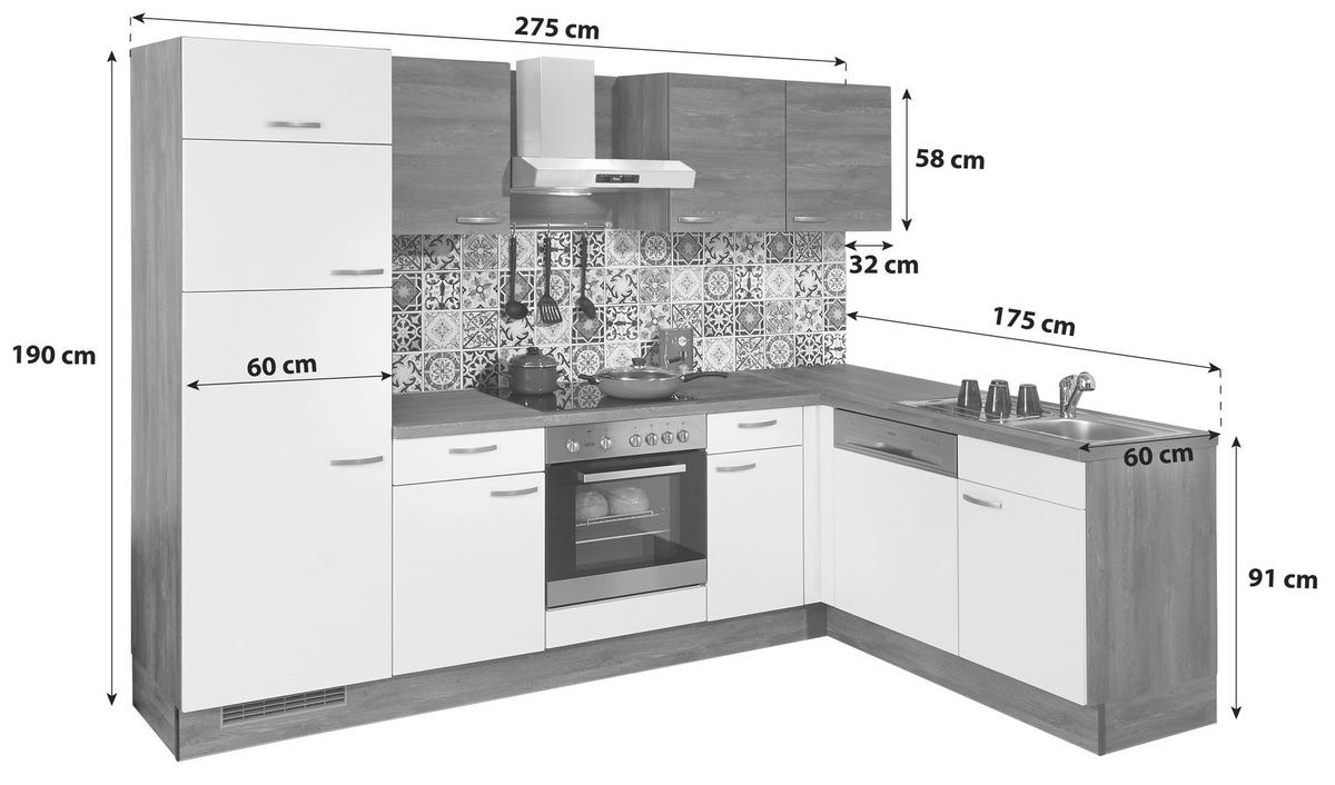 Eckküche Pn100/80 mit Geräten 275x175 cm Verschiedene Dekore - Graphitfarben/Honig, Trend, Holzwerkstoff (275/175cm) - Pino