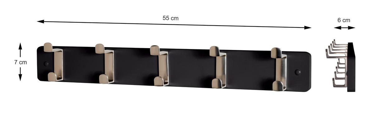 Fali Akasztóléc Köln - fekete/nemesacél, Modern, faalapú anyag/fém (55/7/6cm)