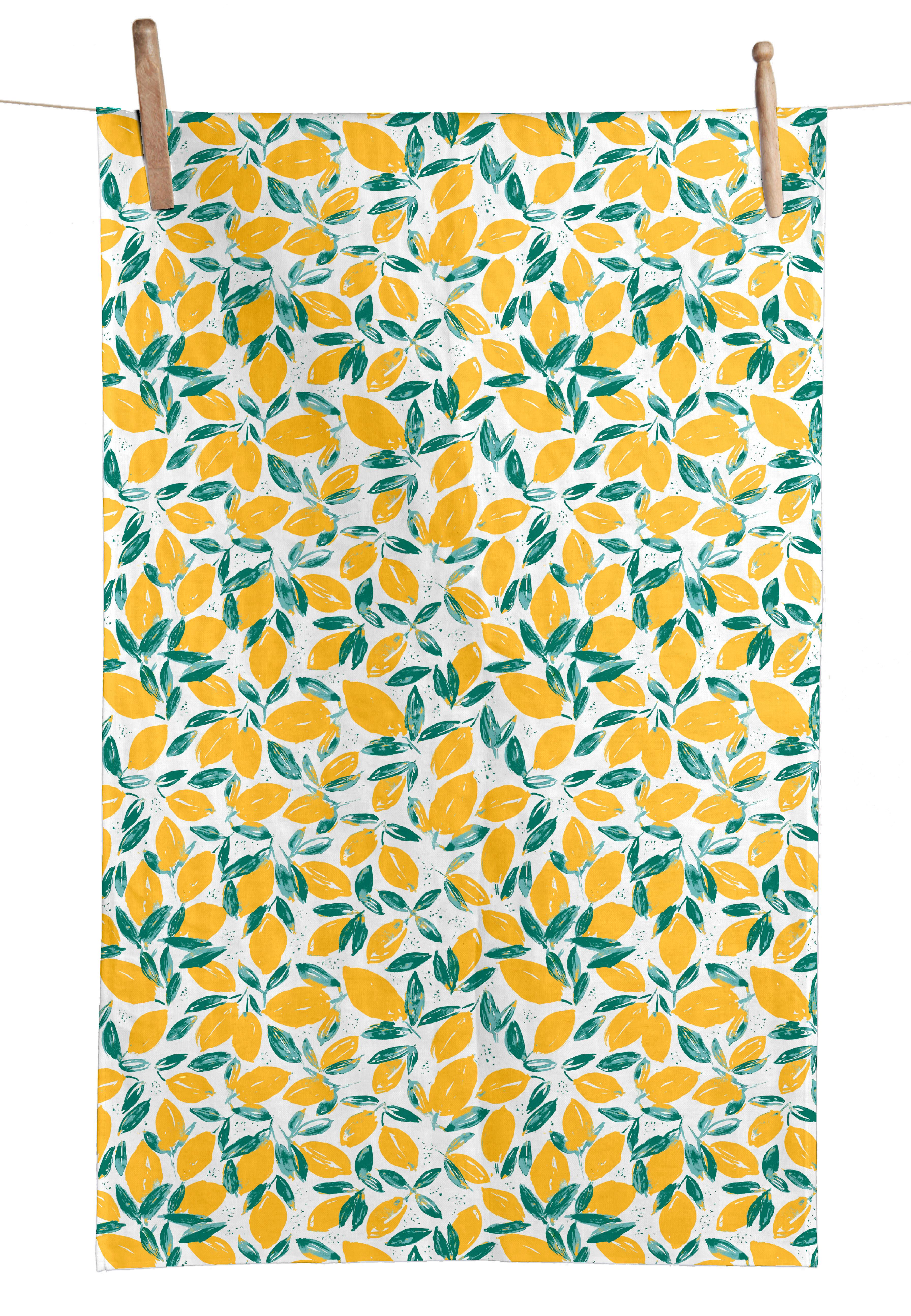 Sada utěrek žlutá/zelená/bílá - bílá/zelená, textil (50/70cm)