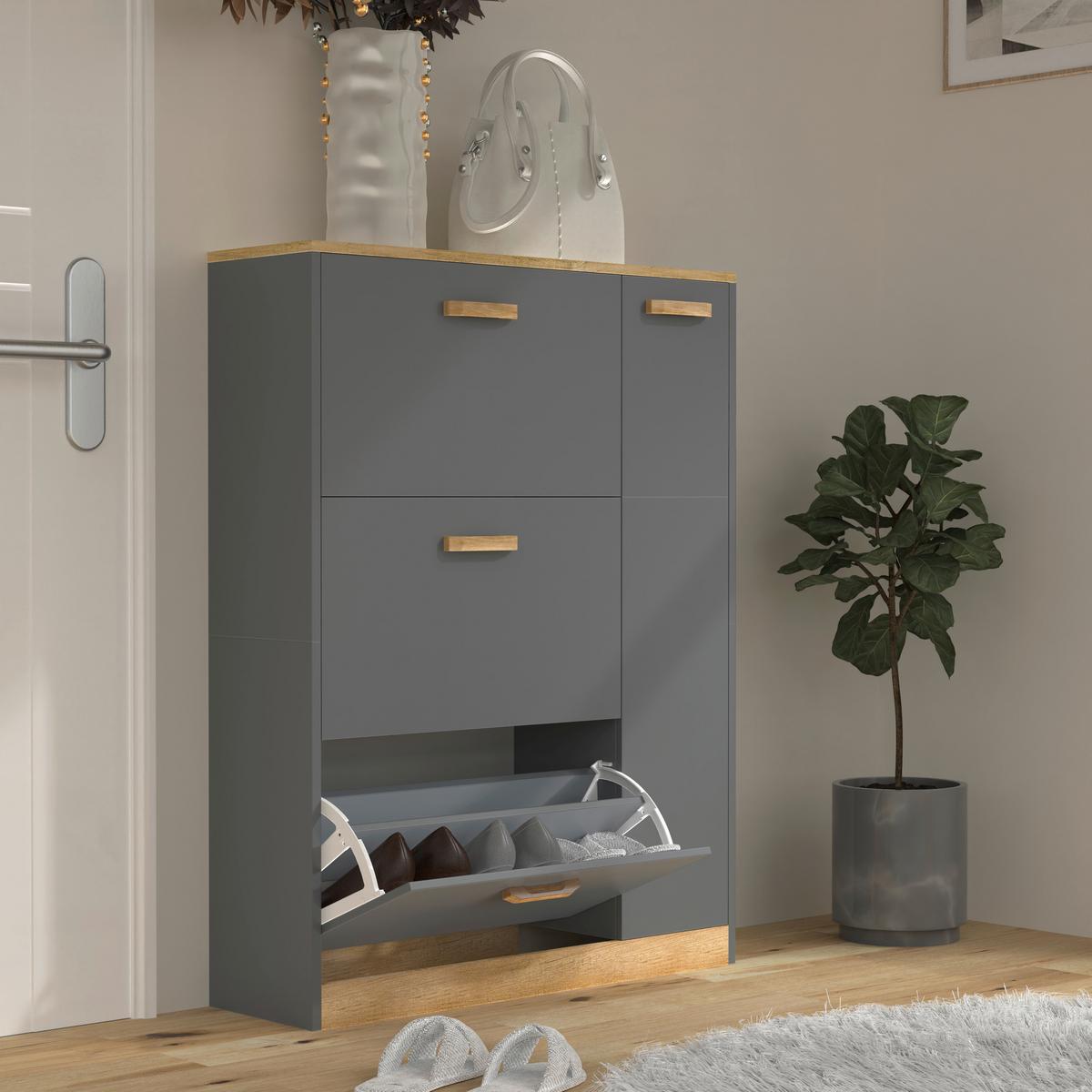 Schuhschrank Halom Anthrazit/honigeiche - Honigeiche/Anthrazit, LIFESTYLE, Holzwerkstoff (80/105/24cm) - MID.YOU