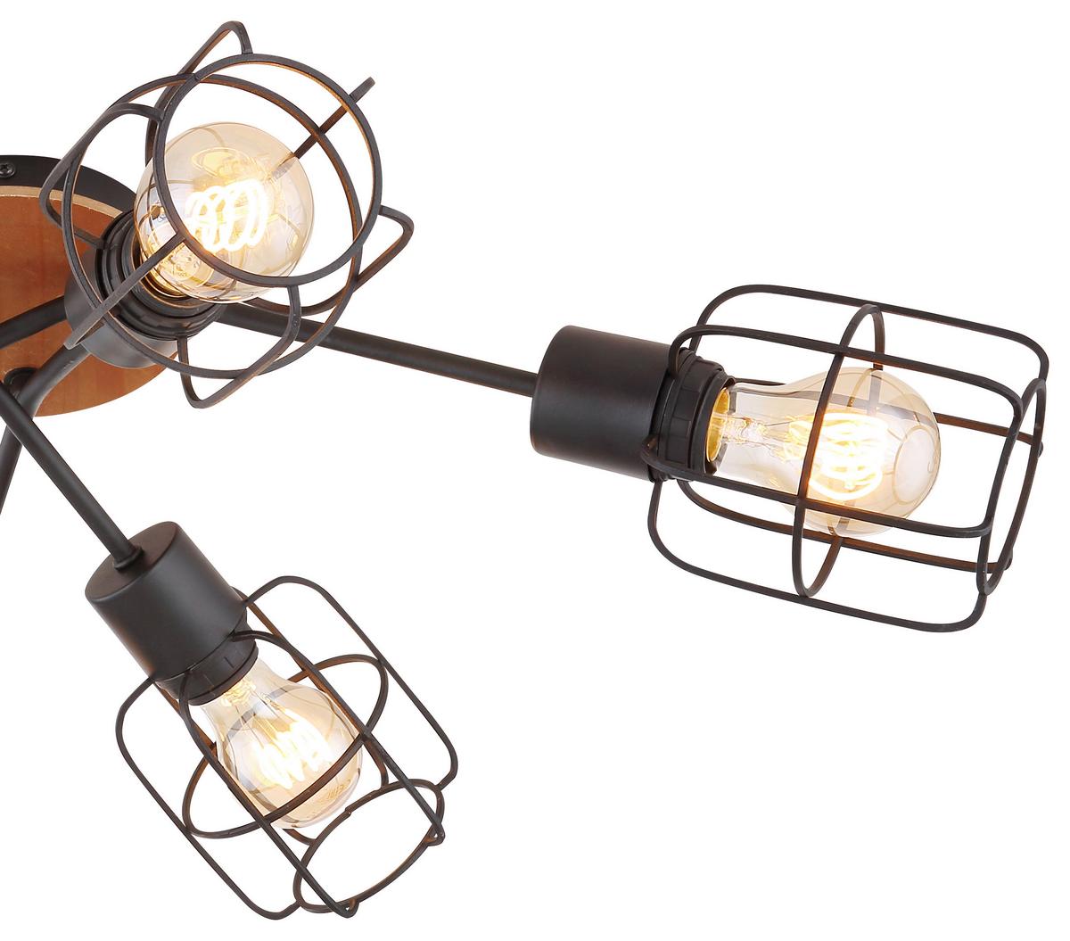 Deckenleuchte Willa Ø 78,5 Cm 6-Flammig - Schwarz/Braun, Basics, Holz/Metall (78,5/24cm) - Globo