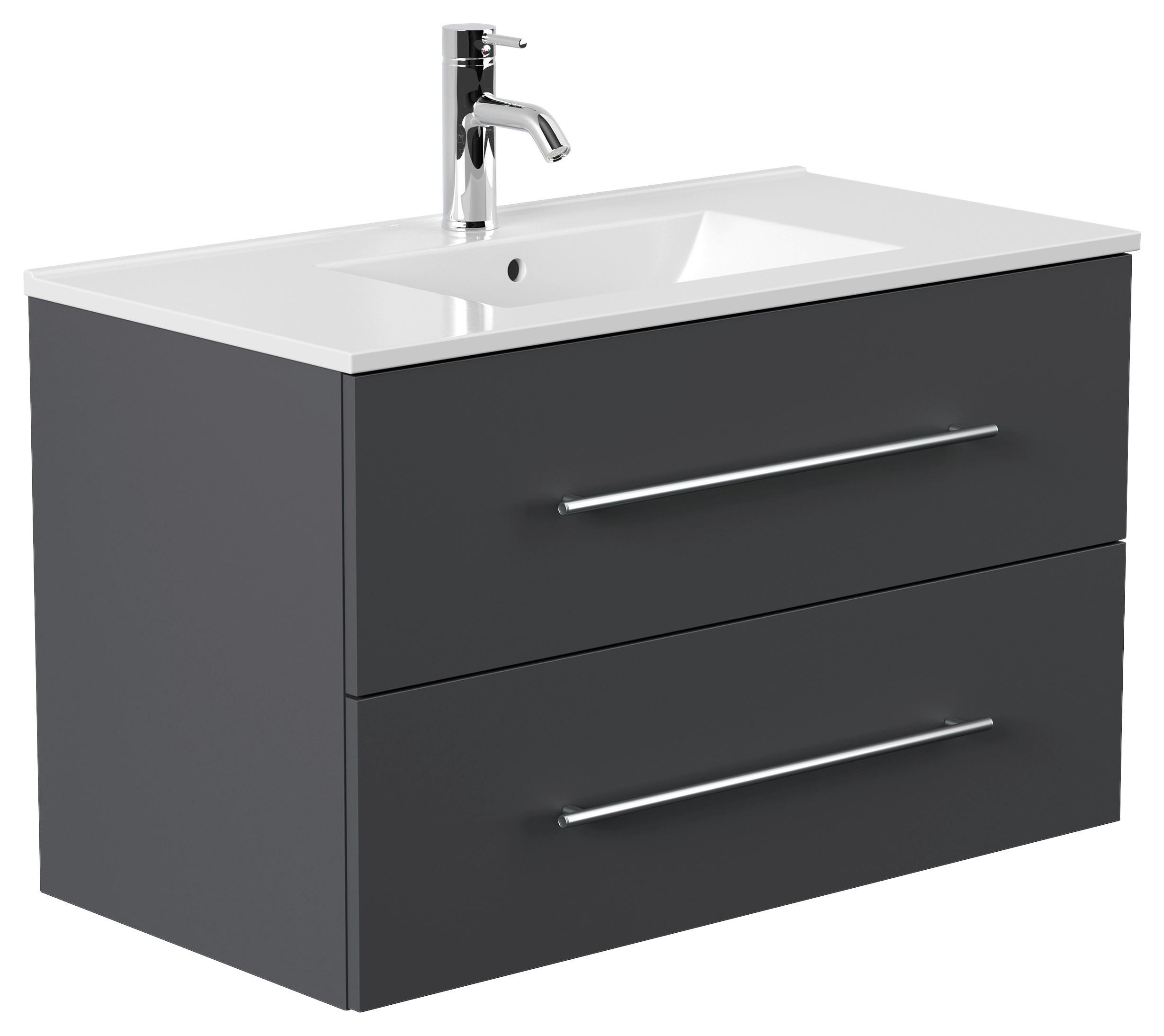 WASCHTISCHKOMBI Homeline, Graphitfarben B: 91 cm - Graphitfarben/Weiß, Basics, Keramik/Holzwerkstoff (91cm) - MID.YOU