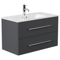 WASCHTISCHKOMBI Homeline, Graphitfarben B: 91 cm - Graphitfarben/Weiß, Basics, Keramik/Holzwerkstoff (91cm) - MID.YOU