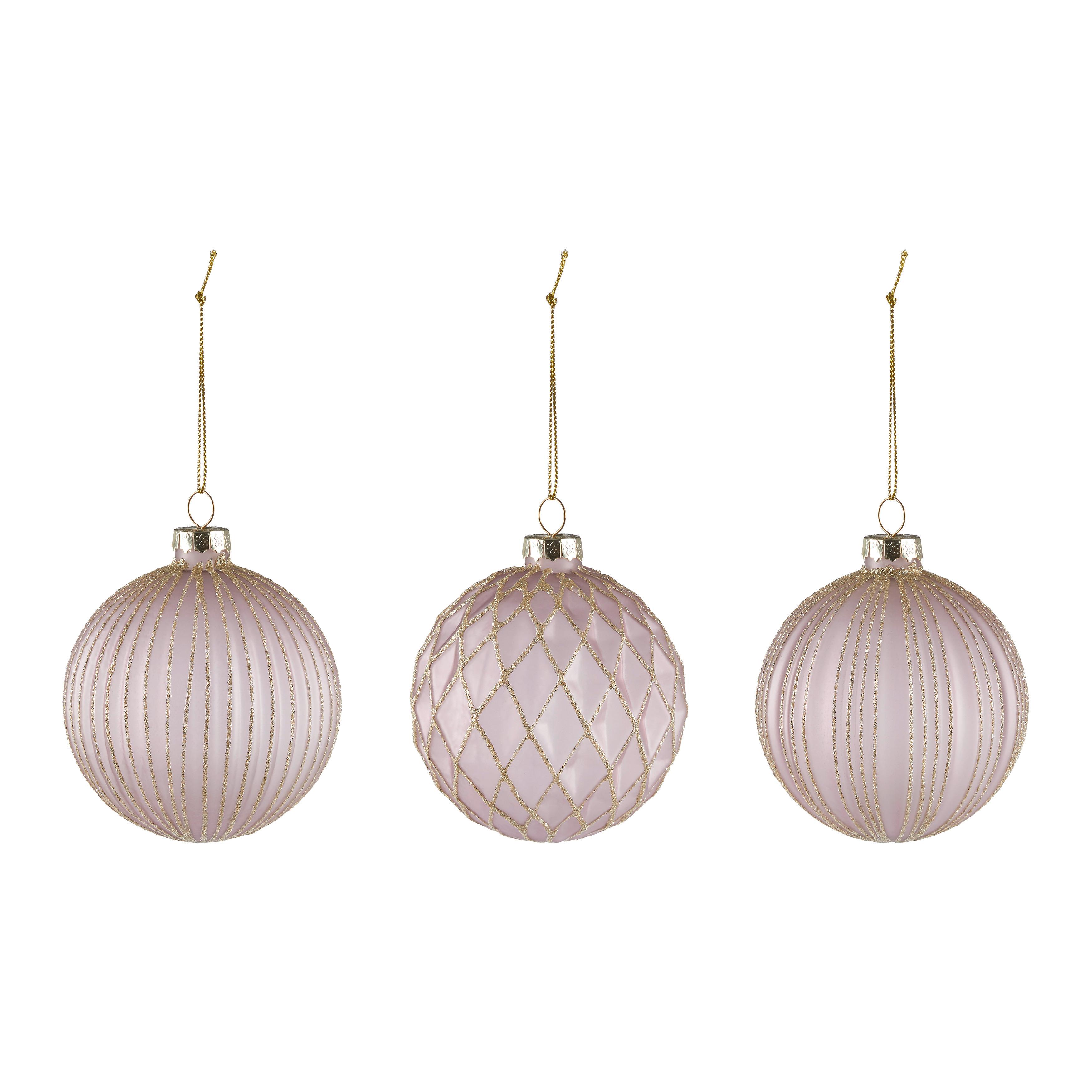 Sada vánočních koulí Miracle, Ø: 8cm, 12ks/bal. - starorůžová, kov/textil (8cm) - Modern Living