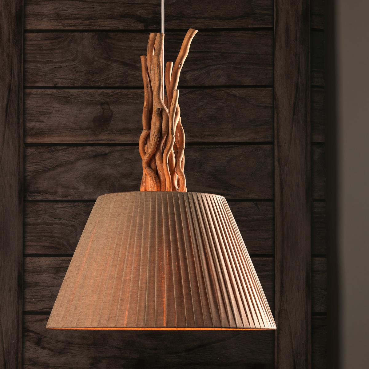 Hängeleuchte 5029/ss - Sandfarben/Hellbraun, Natur, Holz/Textil (40/110cm)