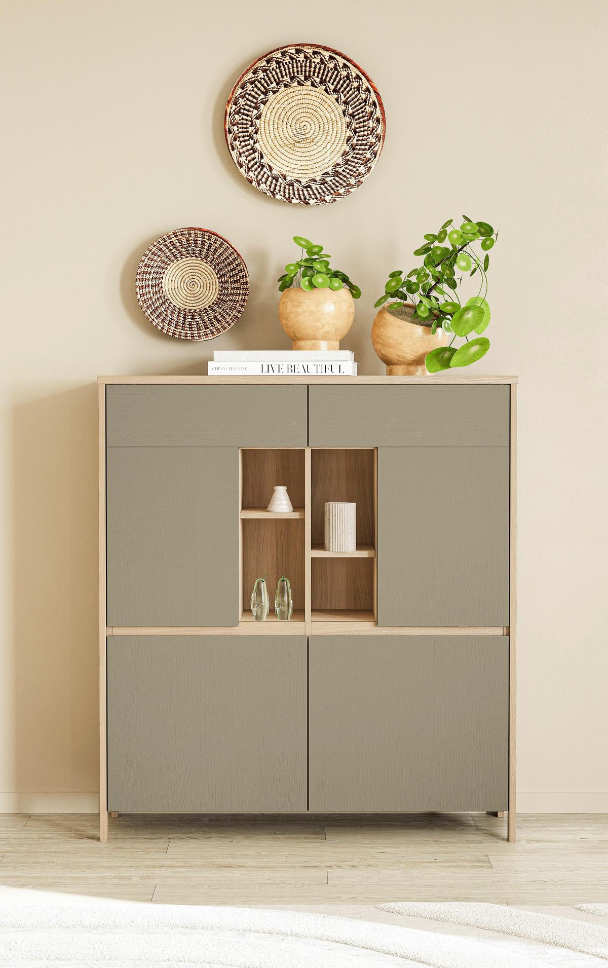 Sideboard Stranda Eukalyptus/Holzfarben B: 111cm - Eukalyptusholzfarben/Eichefarben, Design, Holzwerkstoff (111/125/39cm) - MID.YOU