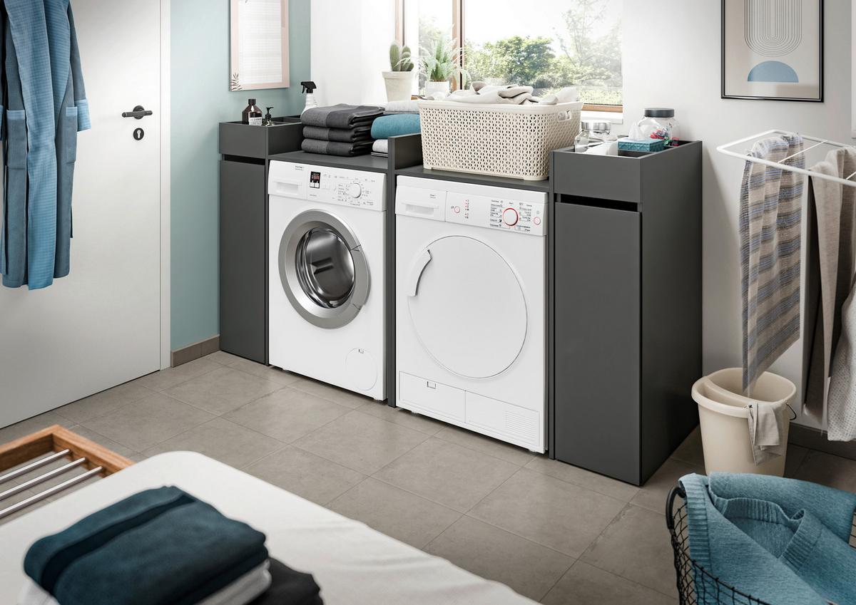 Waschmaschinenschrank Free Anthrazit B: 190cm - Anthrazit/Schwarz, Basics, Holzwerkstoff (190/101cm) - MID.YOU