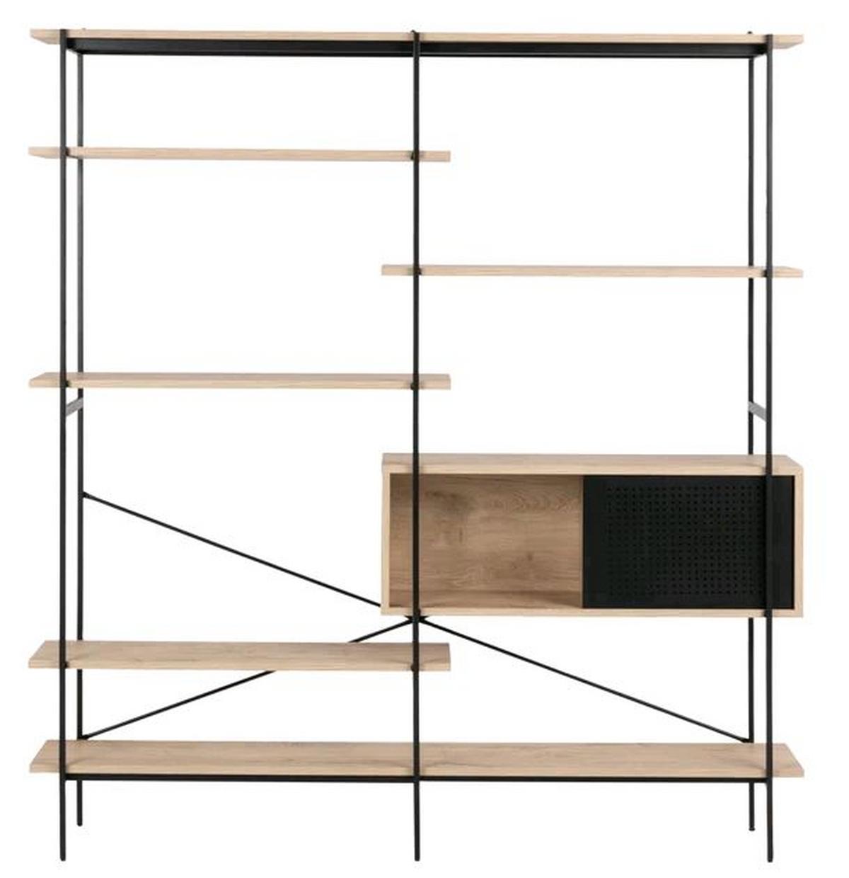 Regal mit Schrankelement Angus B: 172 cm Eiche Dekor - Eichefarben/Schwarz, KONVENTIONELL, Holzwerkstoff/Metall (172/188/27cm) - MID.YOU