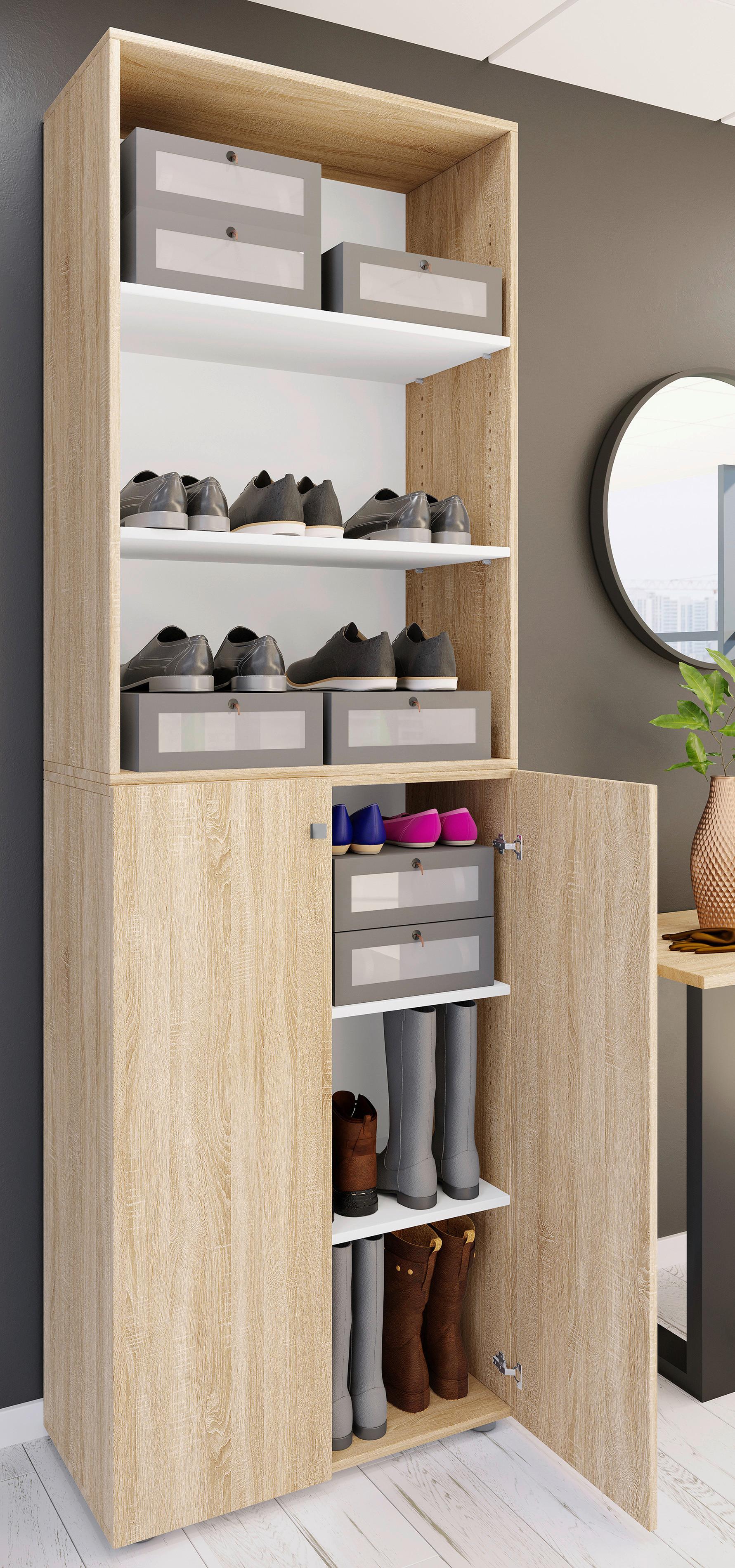 Schuhschrank Lona Sonoma Eiche Dekor - Schwarz/Sonoma Eiche, Design, Holzwerkstoff (70/220/40cm) - MID.YOU