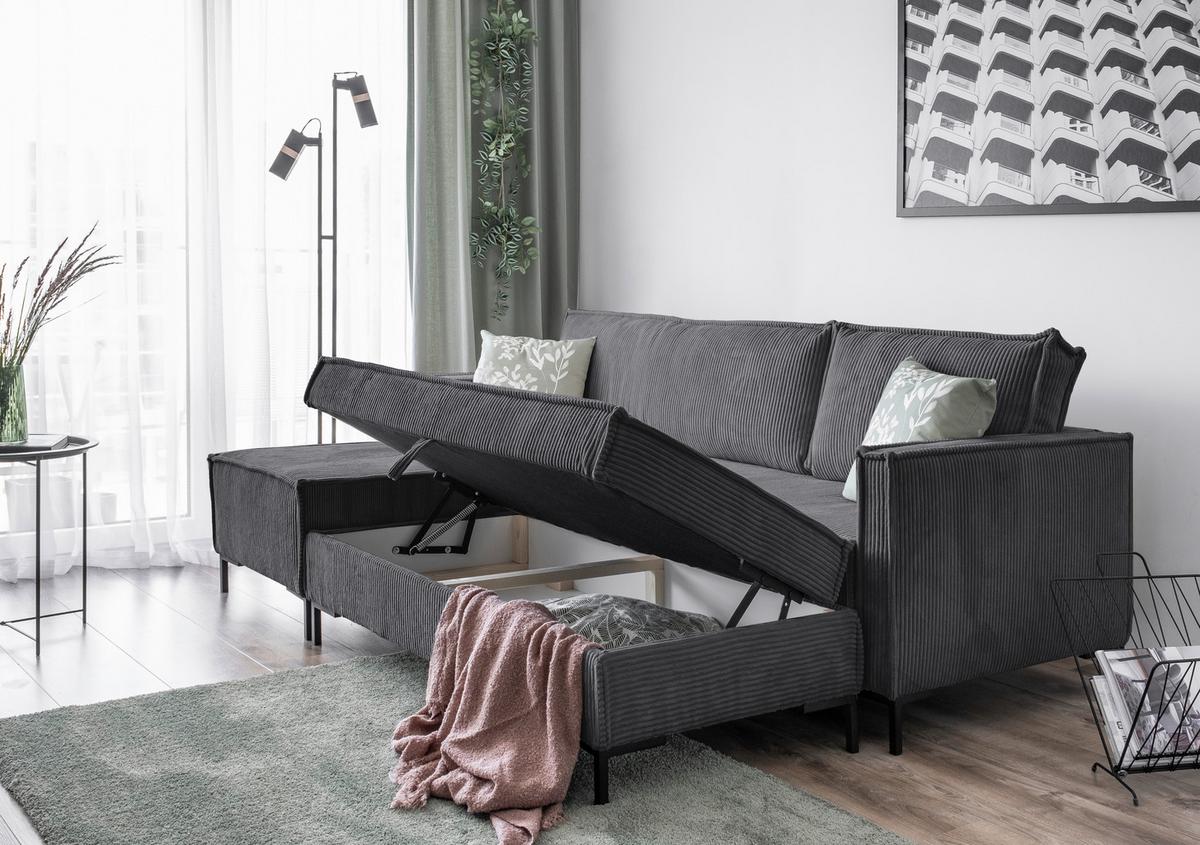 Rohová sedací souprava, šedá - šedá/černá, Design, kov/textil (232/90/154cm) - MID.YOU
