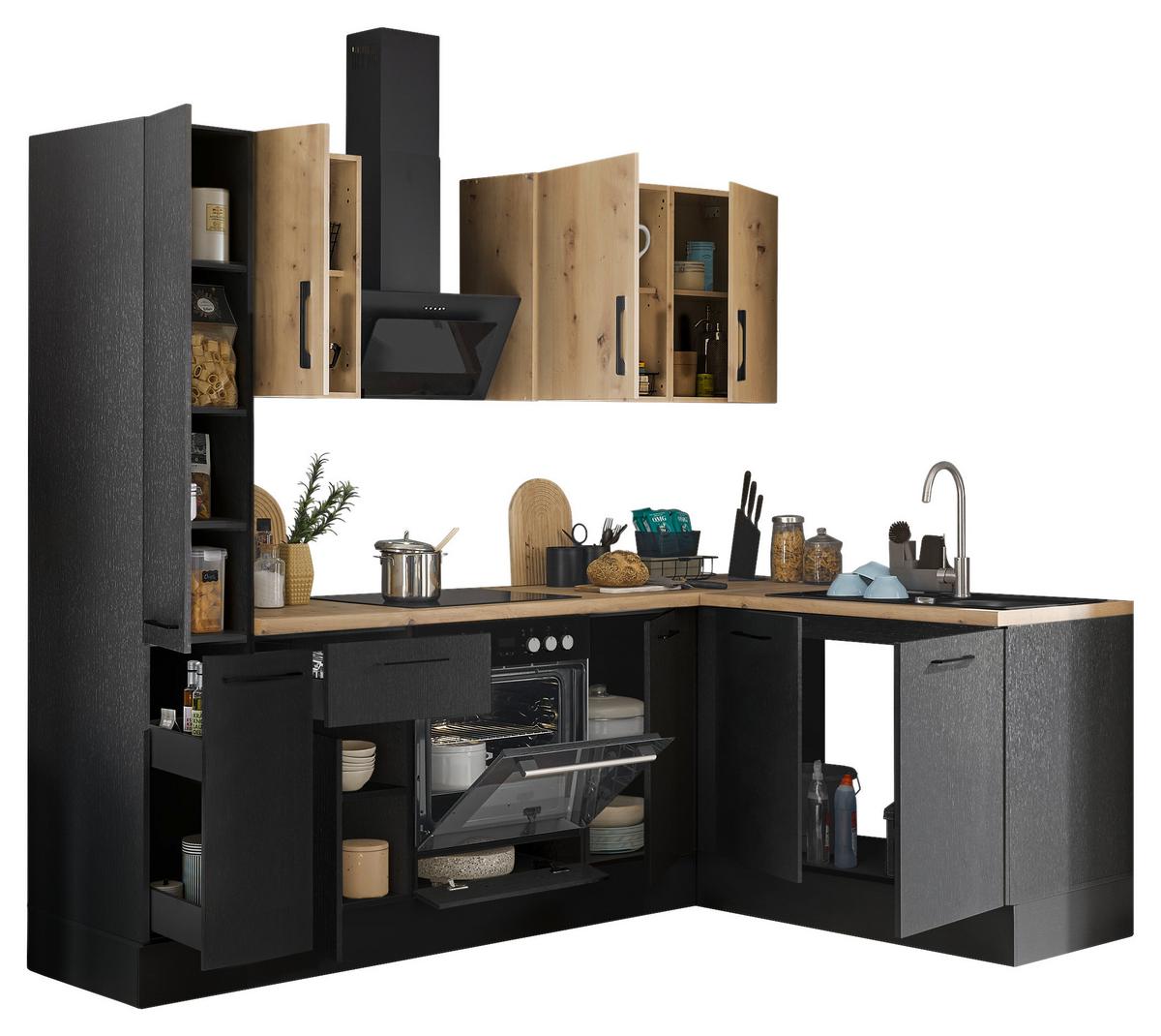 Eckküche Turin Schwarz/Eiche Dekor 240x165 cm - Schwarz/Eiche Artisan, Basics, Holzwerkstoff (240/165cm) - MID.YOU