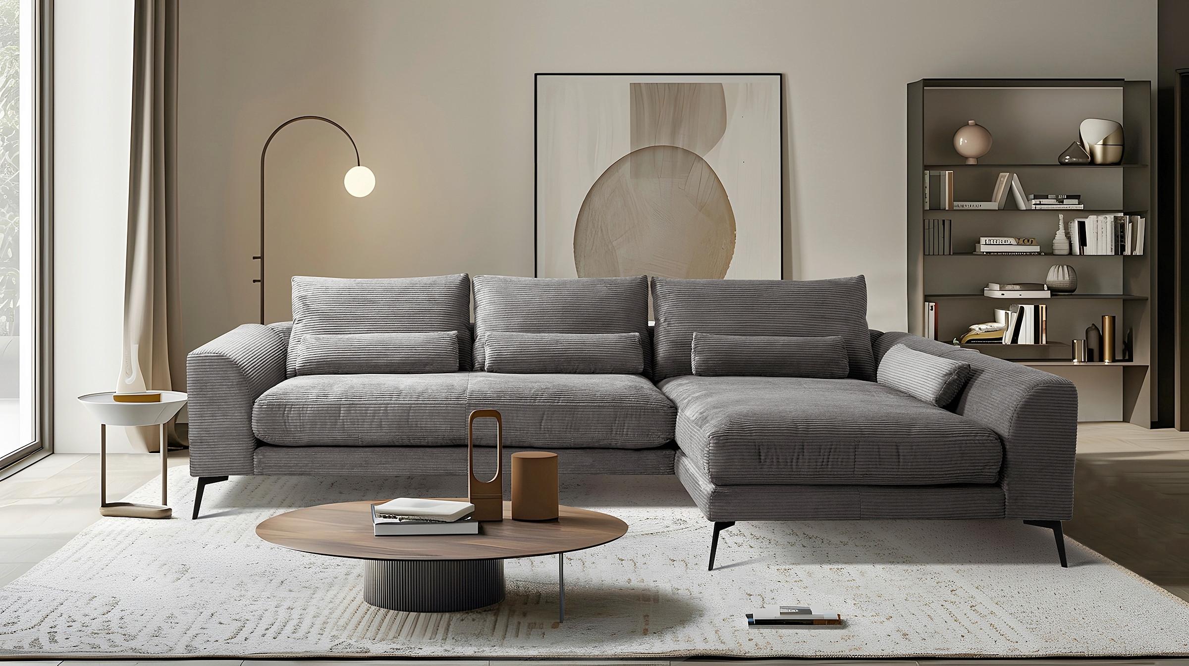 Ecksofa Berlin Cord Grau 313x172 cm - Schwarz/Grau, Design, Textil (313/172cm) - P & B