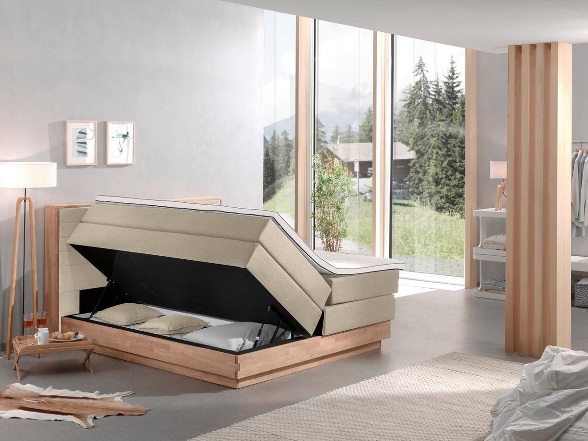 Boxspringbett H3xh3 mit Topper & Bettkasten 160x200 Moneta - Eichefarben/Beige, MODERN, Holz/Textil (160/200cm) - MID.YOU