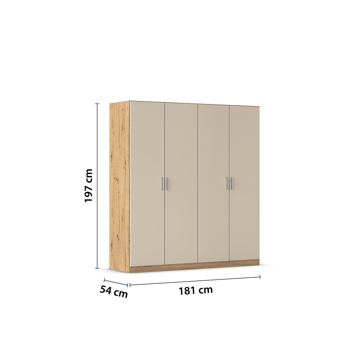 Kleiderschrank Celle Matt Champagner B: 181 cm - Champagner/Eiche Artisan, Trend, Holzwerkstoff (181/197/54cm)