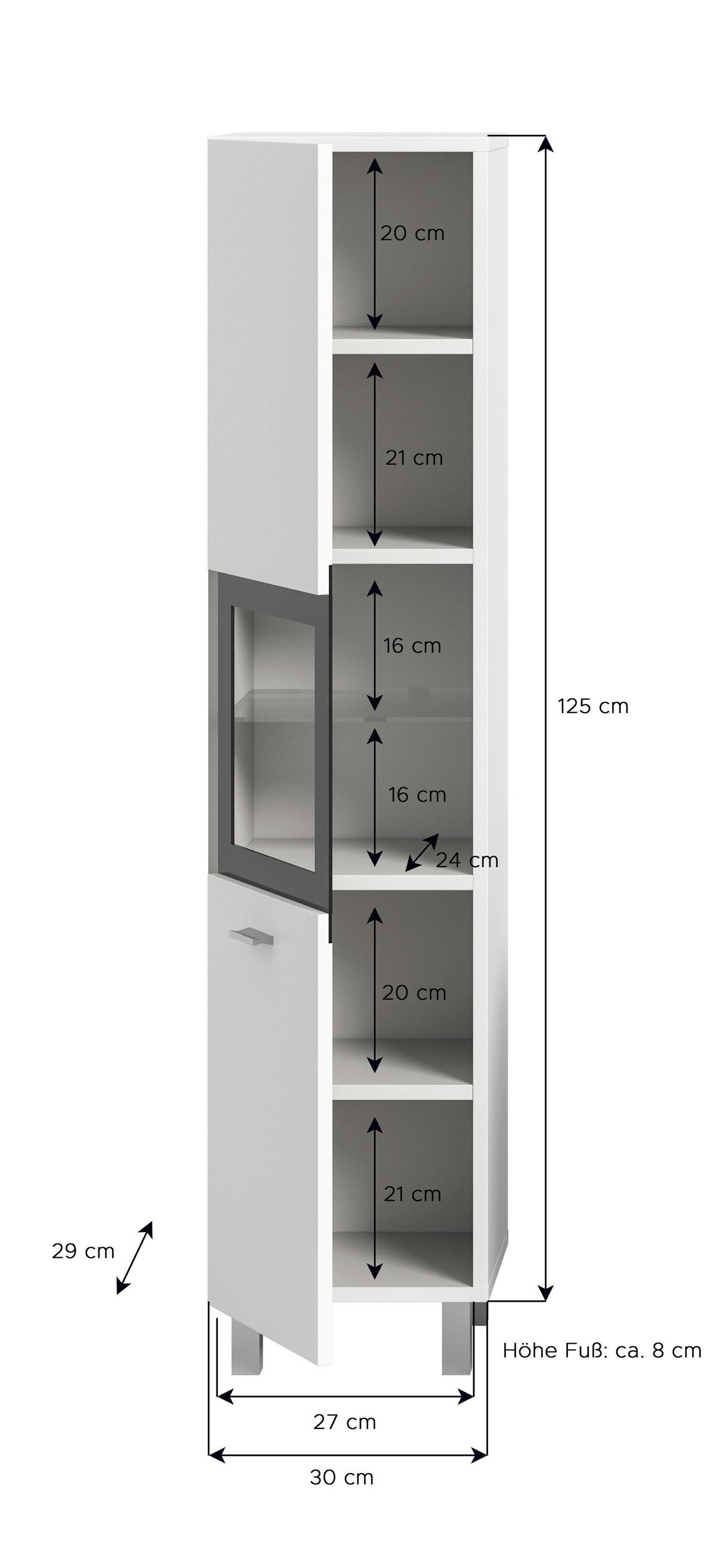 Midischrank Boston Weiß B: 30 cm - Silberfarben/Weiß, MODERN, Glas/Holzwerkstoff (30/125/29cm) - MID.YOU