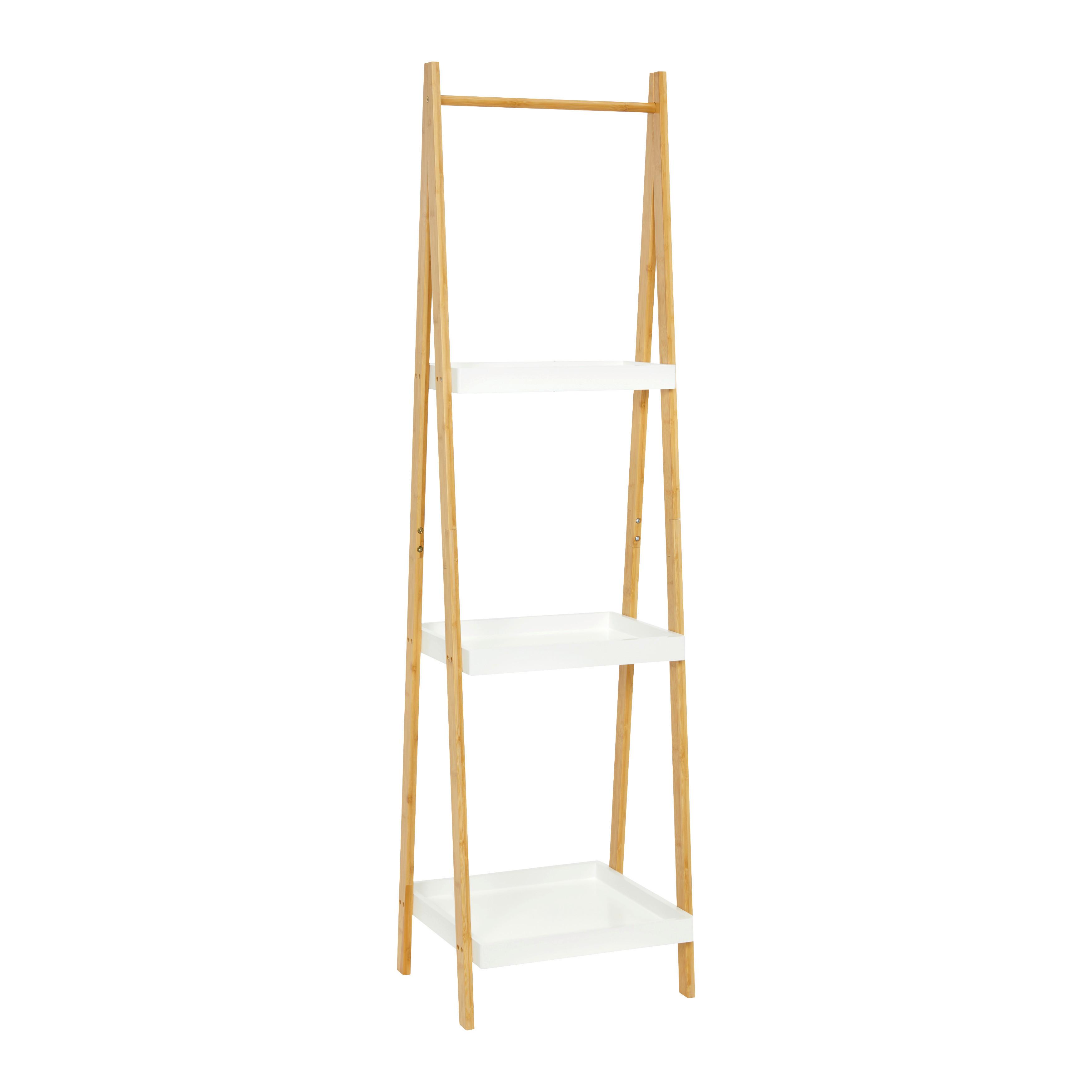 Regál z bambusu Mirela - bílá/přírodní barvy, Moderní, kompozitní dřevo/přírodní materiály (43/160/40cm) - Bessagi Home