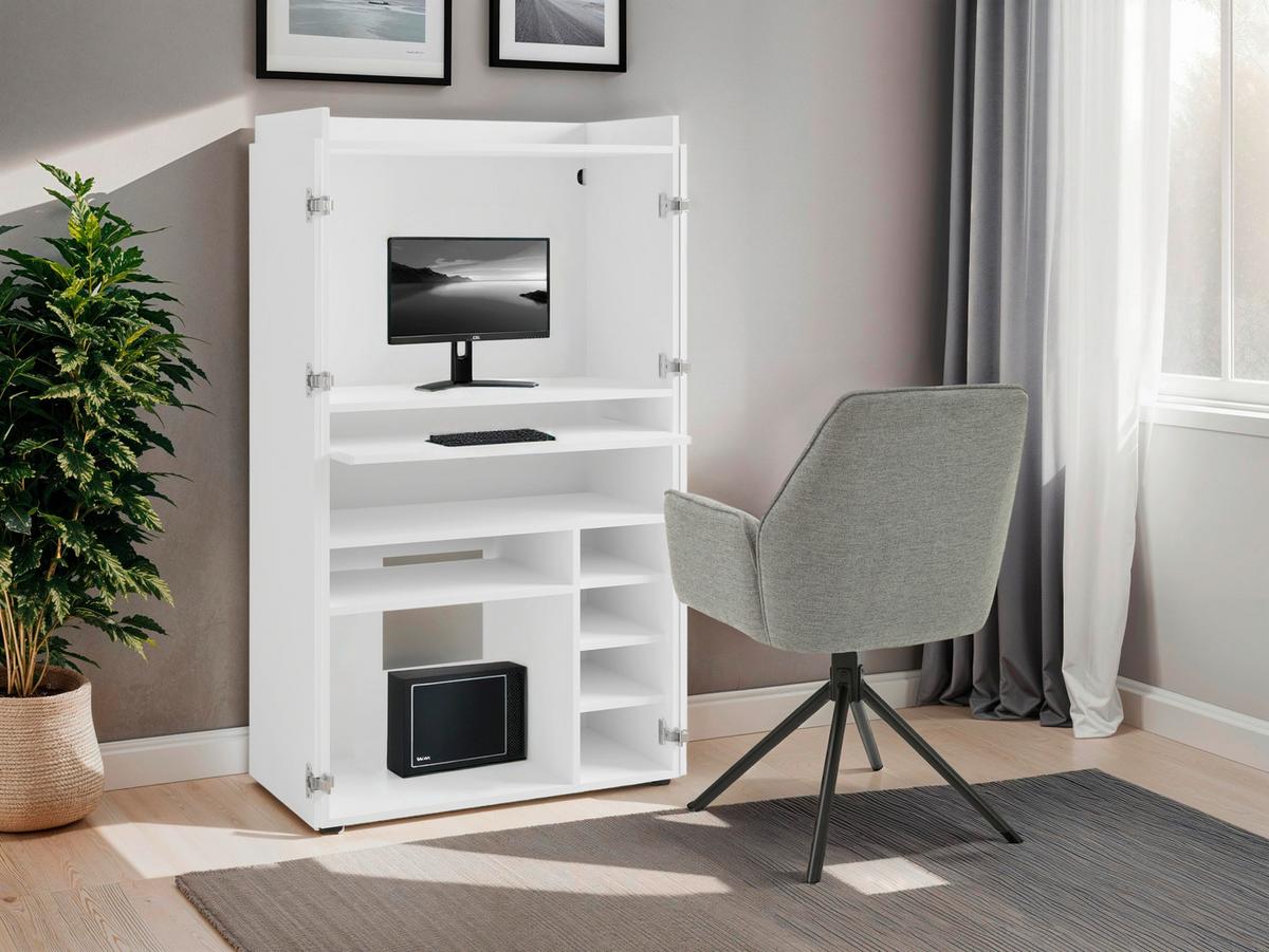 Sekretär Janne B: 80 cm Weiß inkl. Stauraum, Tastaturauszug - Schwarz/Weiß, Design, Holzwerkstoff (80/141/40cm) - MID.YOU