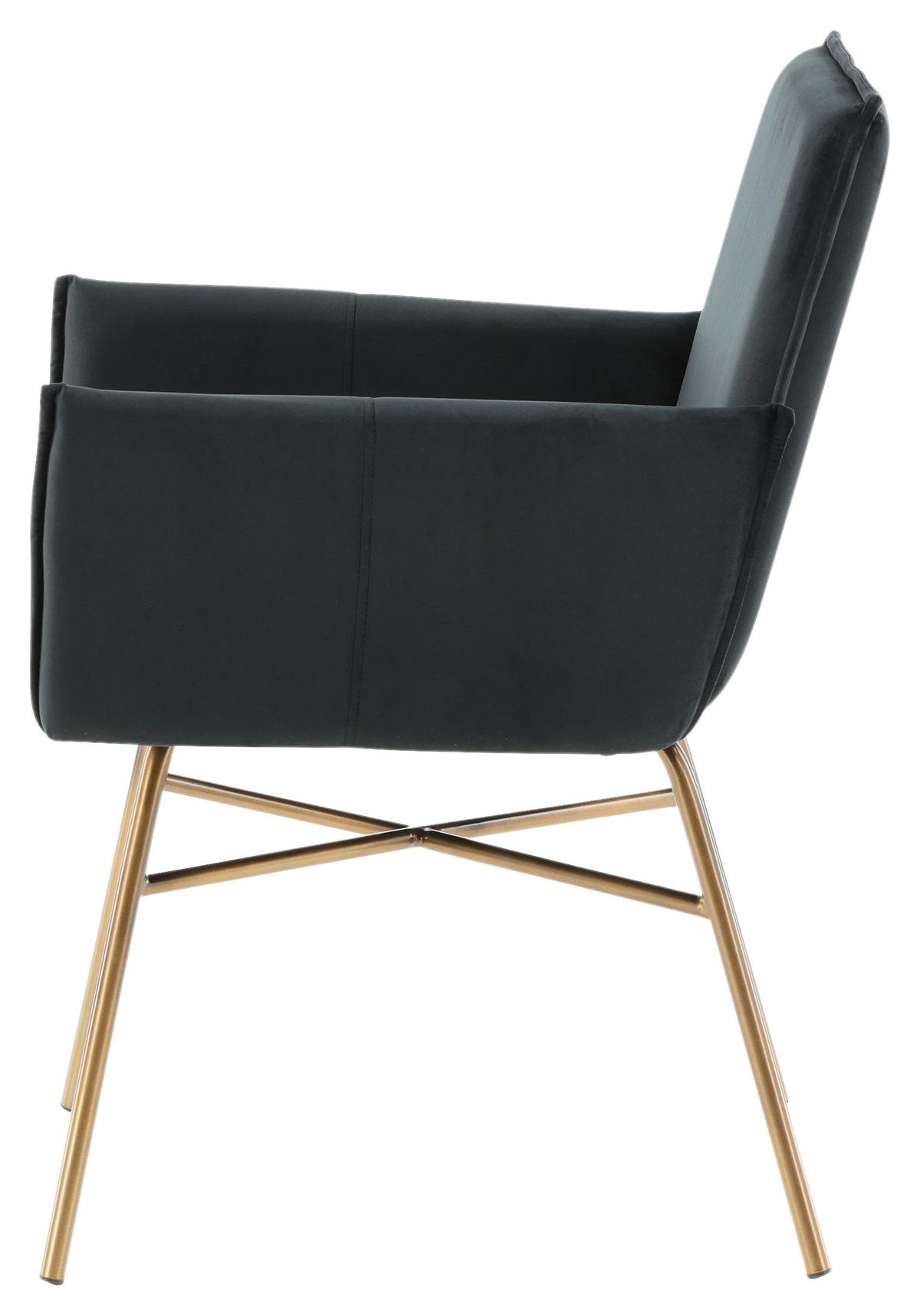 Stuhl Petra - Messingfarben/Schwarz, Design, Textil/Metall (57/87/60cm) - Livetastic