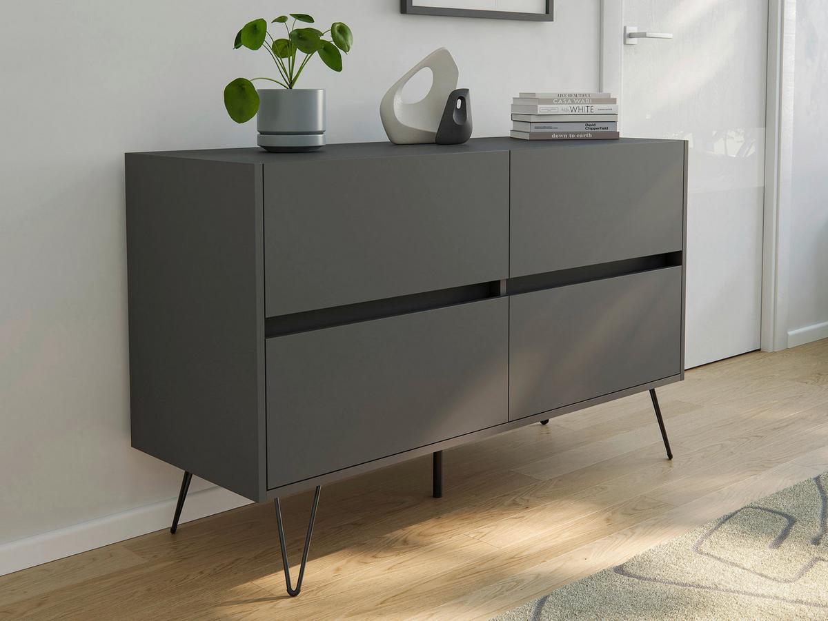 Sideboard Posseik Industrial Graphitfarben B: 119 cm - Schwarz/Graphitfarben, Design, Holzwerkstoff (119/75/42cm) - MID.YOU