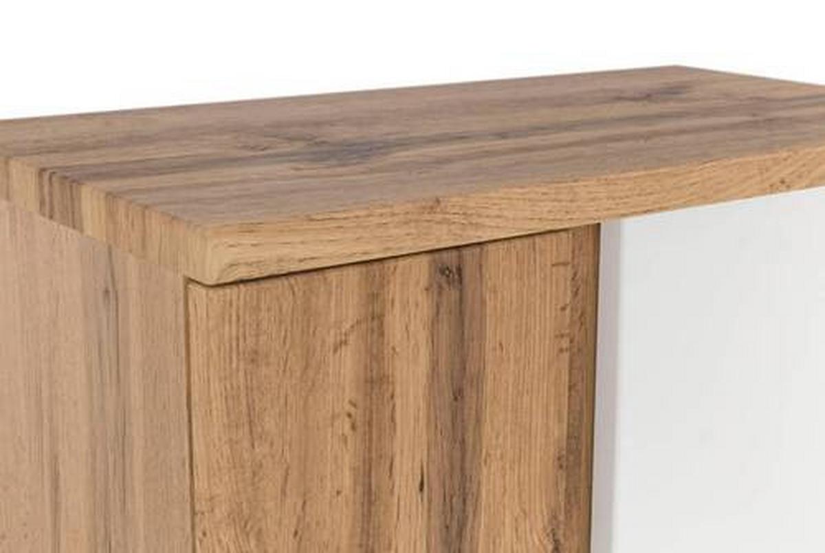 Midischrank Bad Varese B: 65 cm Weiß/Wotaneiche Dekor - Silberfarben/Eiche Wotan, MODERN, Holzwerkstoff (65/130/35cm) - Held