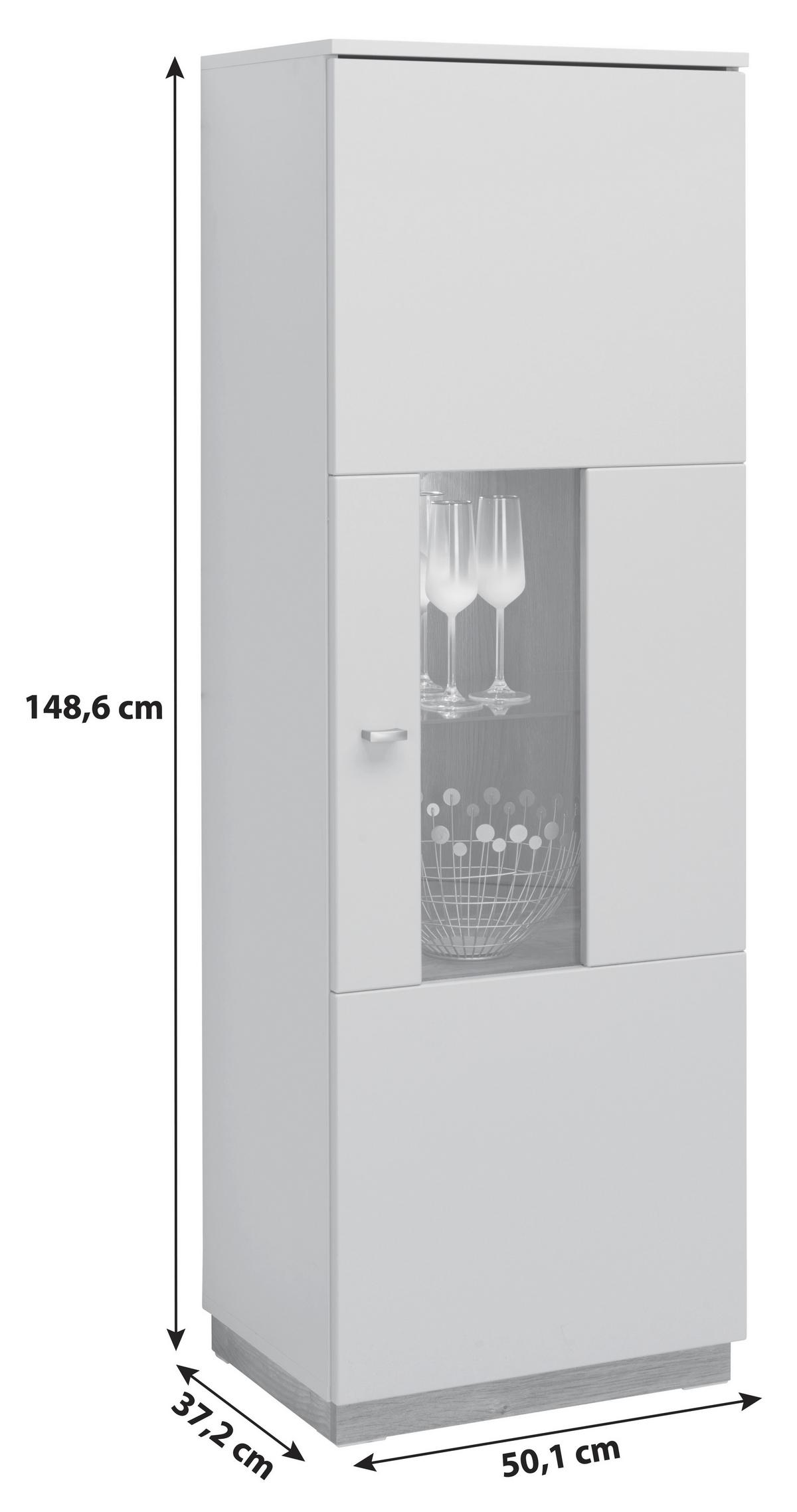 Vitrine Arian B: 50,1 cm Hellgrau/Eiche Ribbeck Dekor - Eichefarben/Hellgrau, MODERN, Glas/Holzwerkstoff (50,1/148,6/37,2cm)