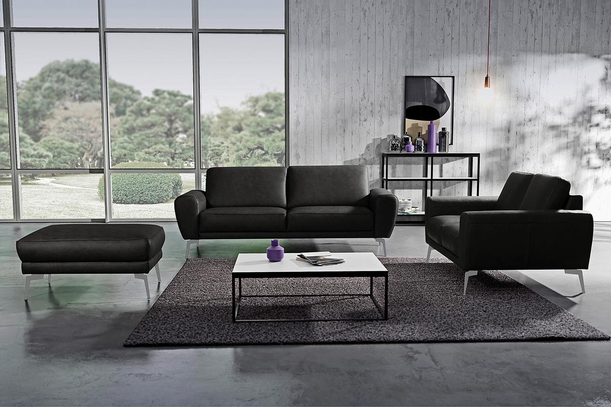 2-Sitzer-Sofa Spring Schwarz Chrom B: 207 cm - Chromfarben/Schwarz, Design, Leder (177/85/92cm) - Livetastic