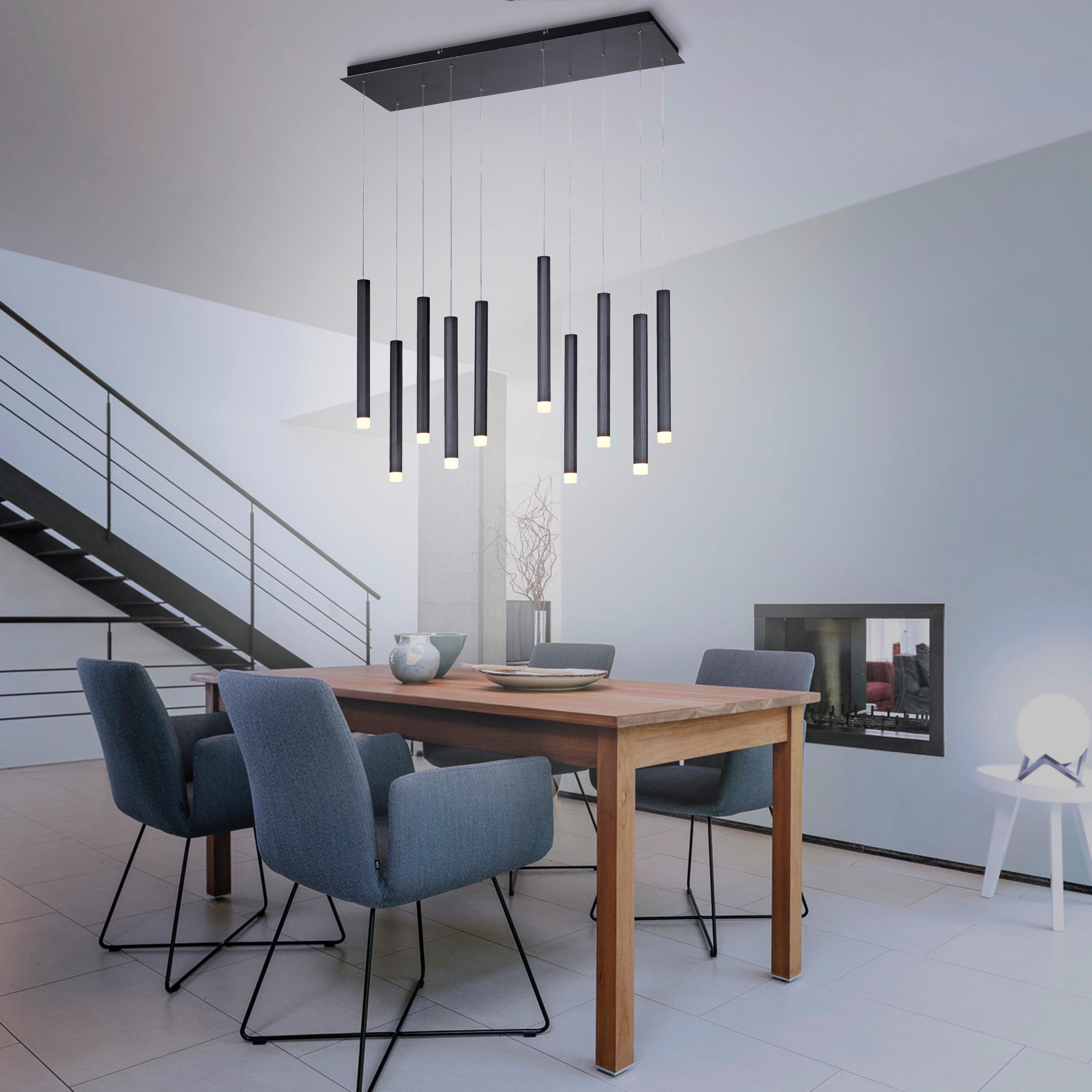 LED-Hängeleuchte Bruno H: 120 cm 10-Flammig - Schwarz, Design, Kunststoff/Metall (89/30/120cm)