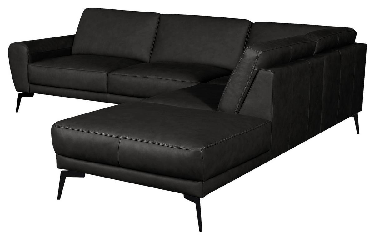 Ecksofa Spring, Schwarz S: 273x250 cm - Schwarz, Design, Leder (273/250cm) - Livetastic