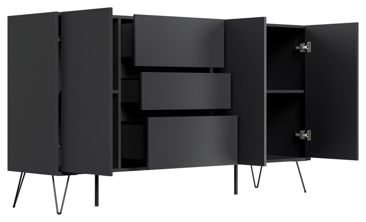 Sideboard Posseik Industrial Graphitfarben B: 177cm - Schwarz/Graphitfarben, Design, Holzwerkstoff (177/93,6/42cm) - P & B