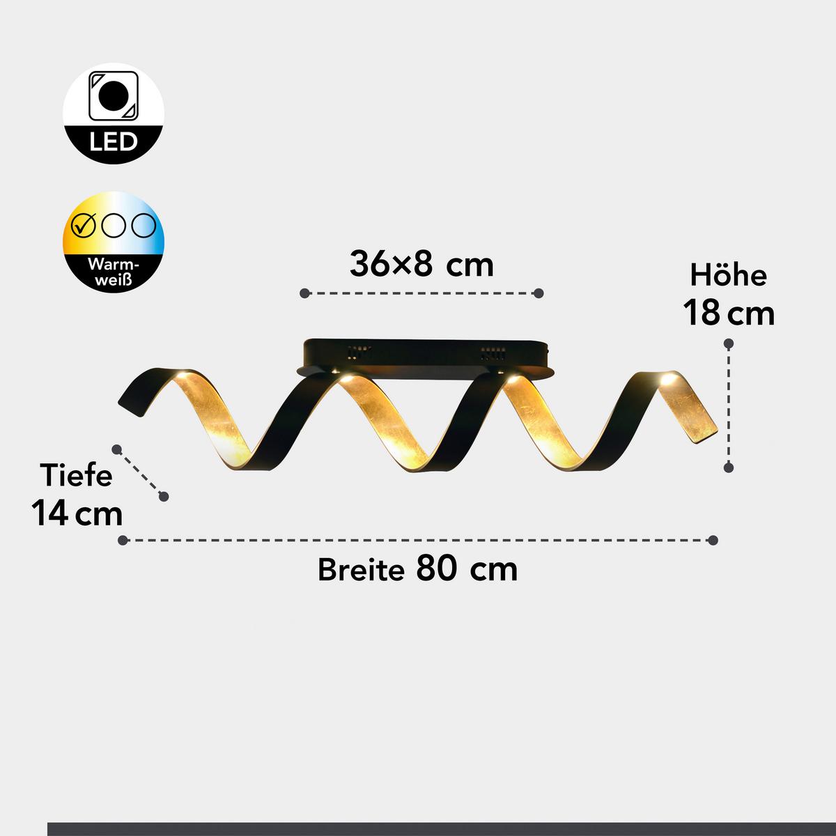 Led-deckenleuchte Helix L: 80 Cm Mit 3 Helligkeitsstufen - Goldfarben/Schwarz, Design, Metall (80/35/13,5cm)