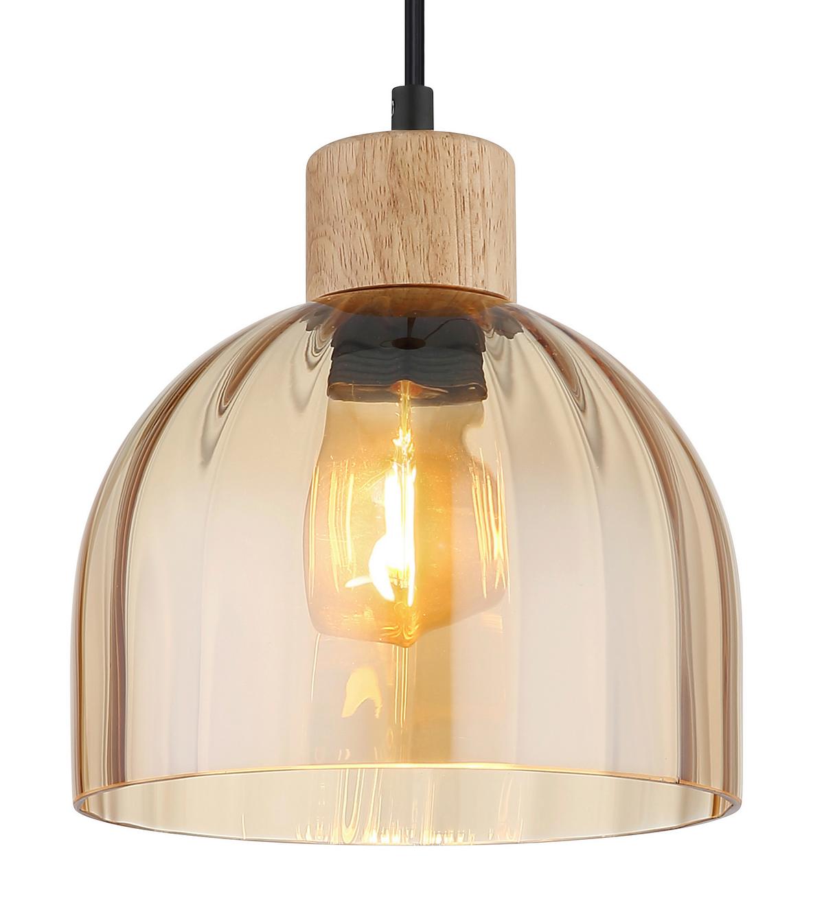 HÄNGELEUCHTE Braun, Schwarz, ca. 20x120 cm - Bernsteinfarben/Schwarz, Design, Glas/Holz (20/120cm) - Globo