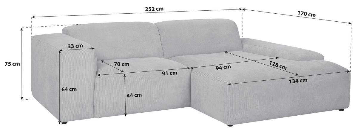 ECKSOFA Hannah Blau 252x170 cm - Blau/Schwarz, Design, Textil (252/170cm) - MID.YOU