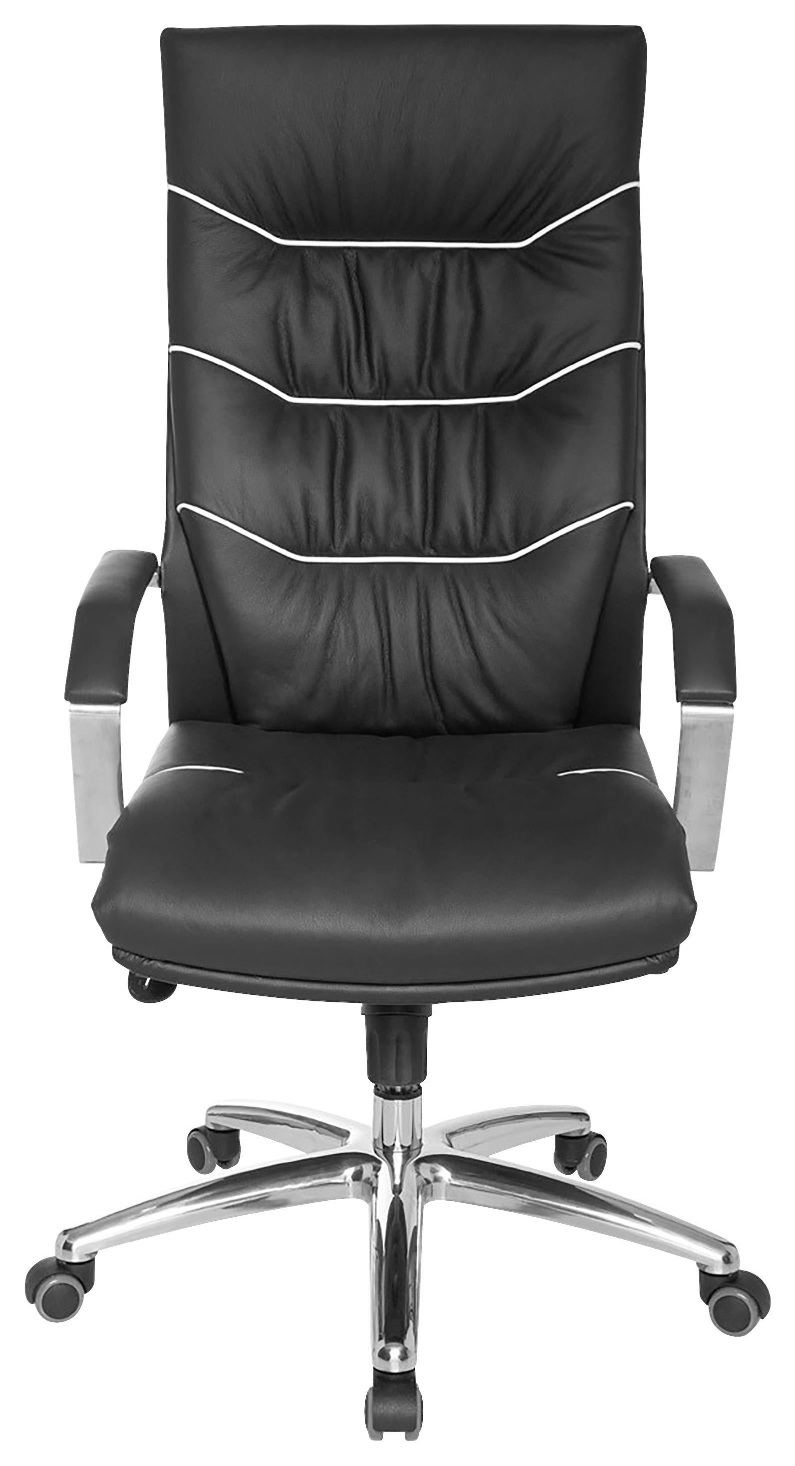 Kancelářské křeslo Ferrol z pravé kůže - černá/barvy chromu, Design, kov/plast (60/126/55cm) - MID.YOU