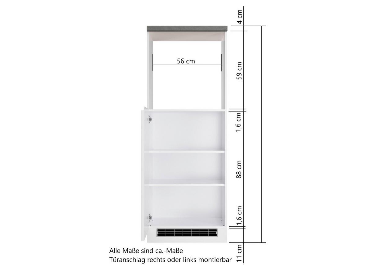 Herdumbauschrank Monza B: 60 cm Weiß/Grau - Weiß Hochglanz/Weiß, LIFESTYLE, Holzwerkstoff (60/86/60cm) - Held