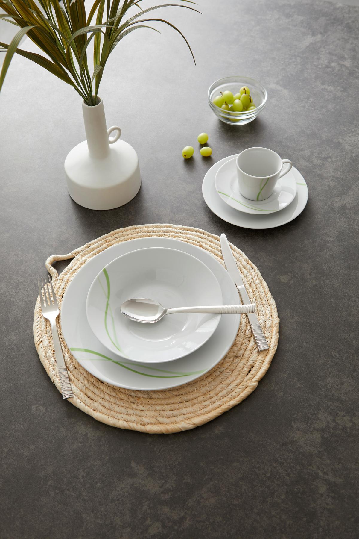 Tafelservice Kata - Weiß/Grün, KONVENTIONELL, Keramik - Luca Bessoni