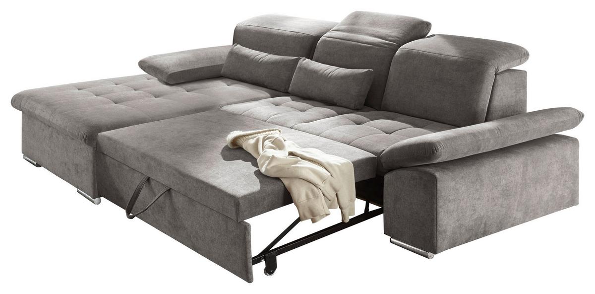 Ecksofa mit Schlaffunktion + Bettkasten Wayne, Webstoff - Schlammfarben/Silberfarben, KONVENTIONELL, Holzwerkstoff/Textil (188/276cm) - MID.YOU