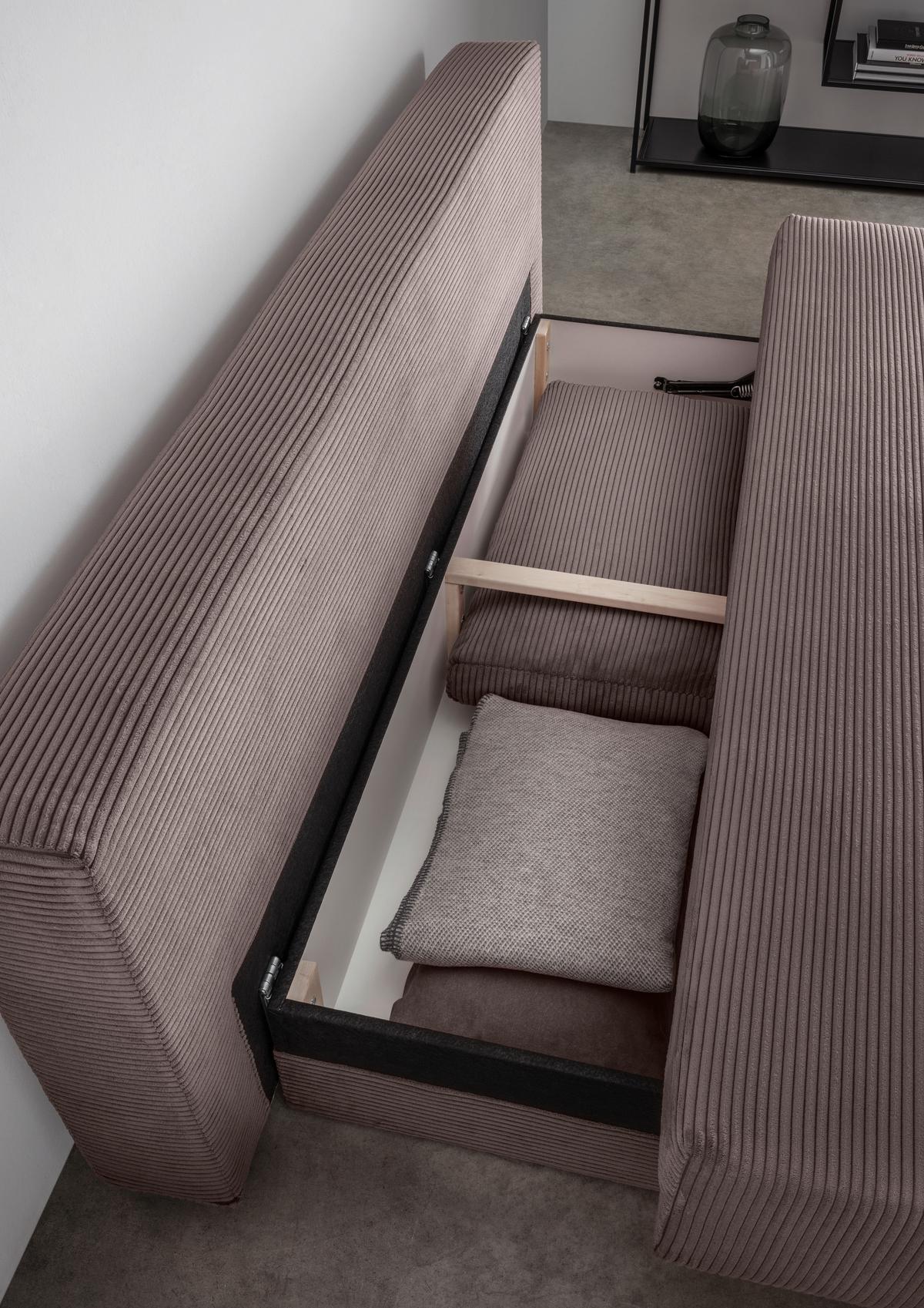 Schlafsofa Petri Graubraun Cord, Rücken Echt B: 198 Cm - Graubraun/Schwarz, MODERN, Textil (198/90/100cm) - Livetastic
