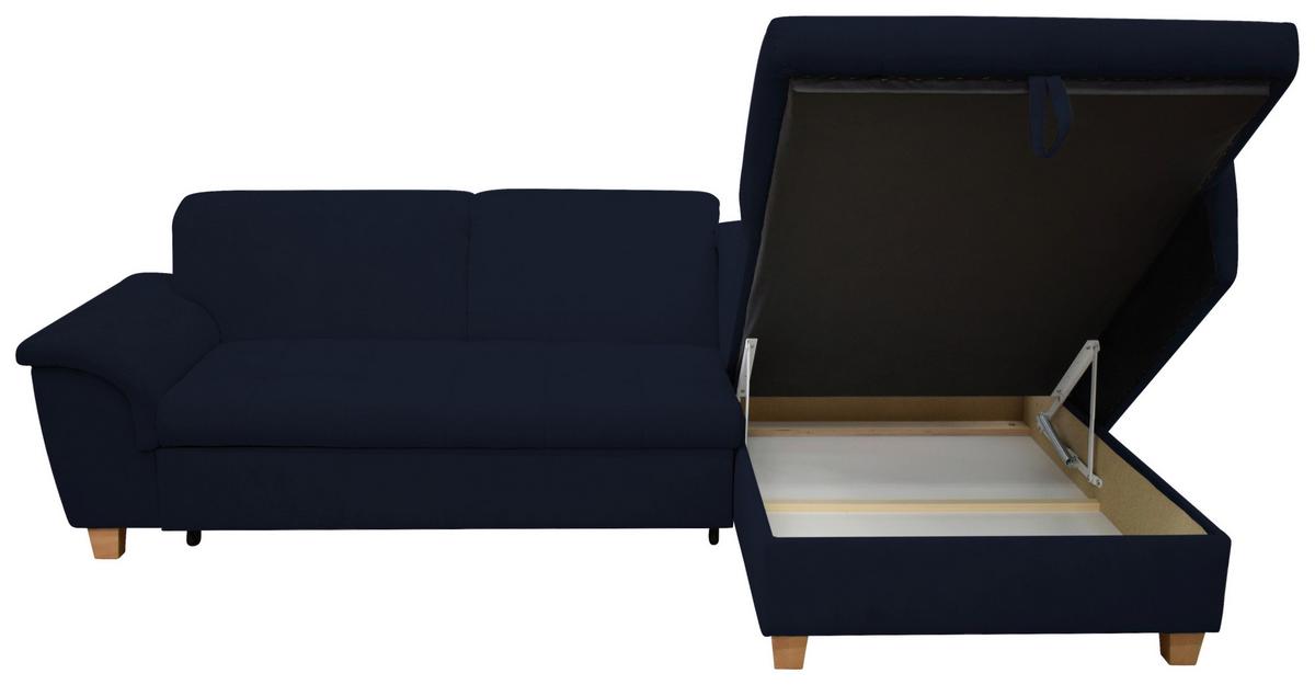 Ecksofa Mit Schlaffunktion & Bettkasten Franzi Blau - Eichefarben/Dunkelblau, KONVENTIONELL, Textil (279/170cm) - MID.YOU