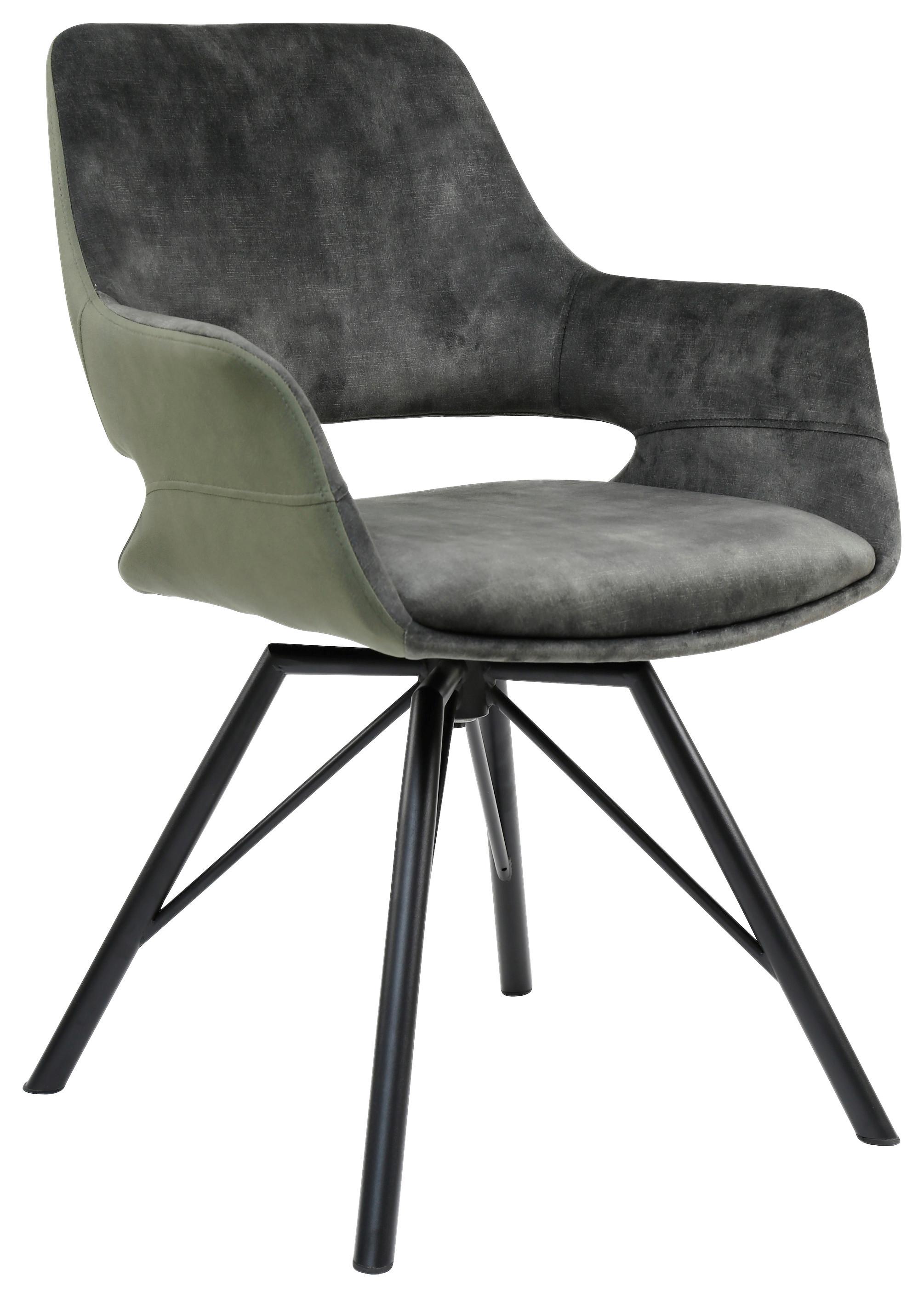 STOLIČKA S PODRÚČKAMI ADRIANA - čierna/zelená, Modern, kov/drevo (61/85/63cm) - Mömax