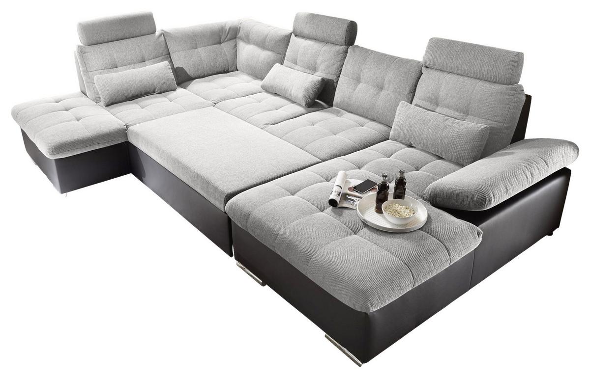 Sedací souprava ve tvaru U JAKARTA stříbrná /černá - černá/barvy stříbra, Moderní, kompozitní dřevo/textil (218/324/170cm) - MID.YOU