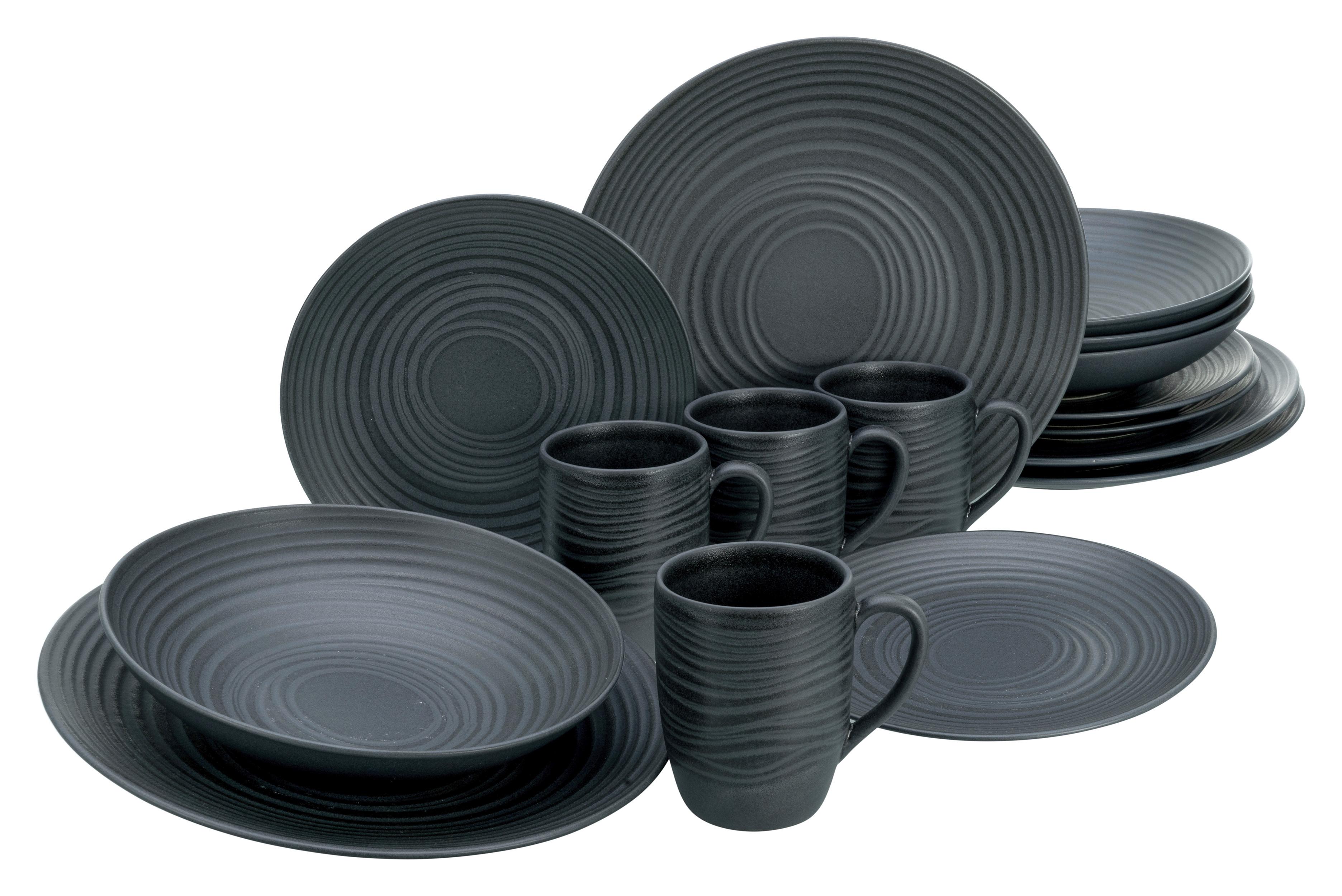 Kombiservice Lava Stone Keramik 4Personen Geschirr Set - Schwarz, Basics, Keramik - Creatable