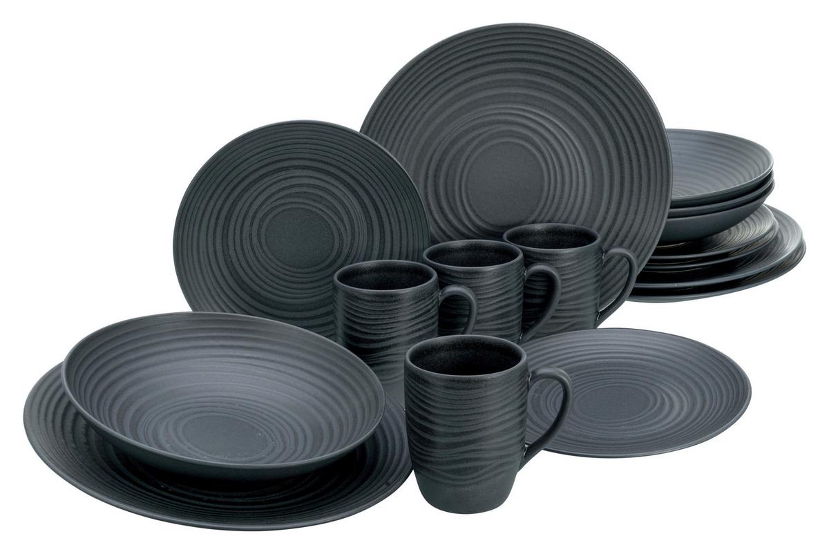 Kombiservice Lava Stone Keramik 4Personen Geschirr Set - Schwarz, Basics, Keramik - Creatable