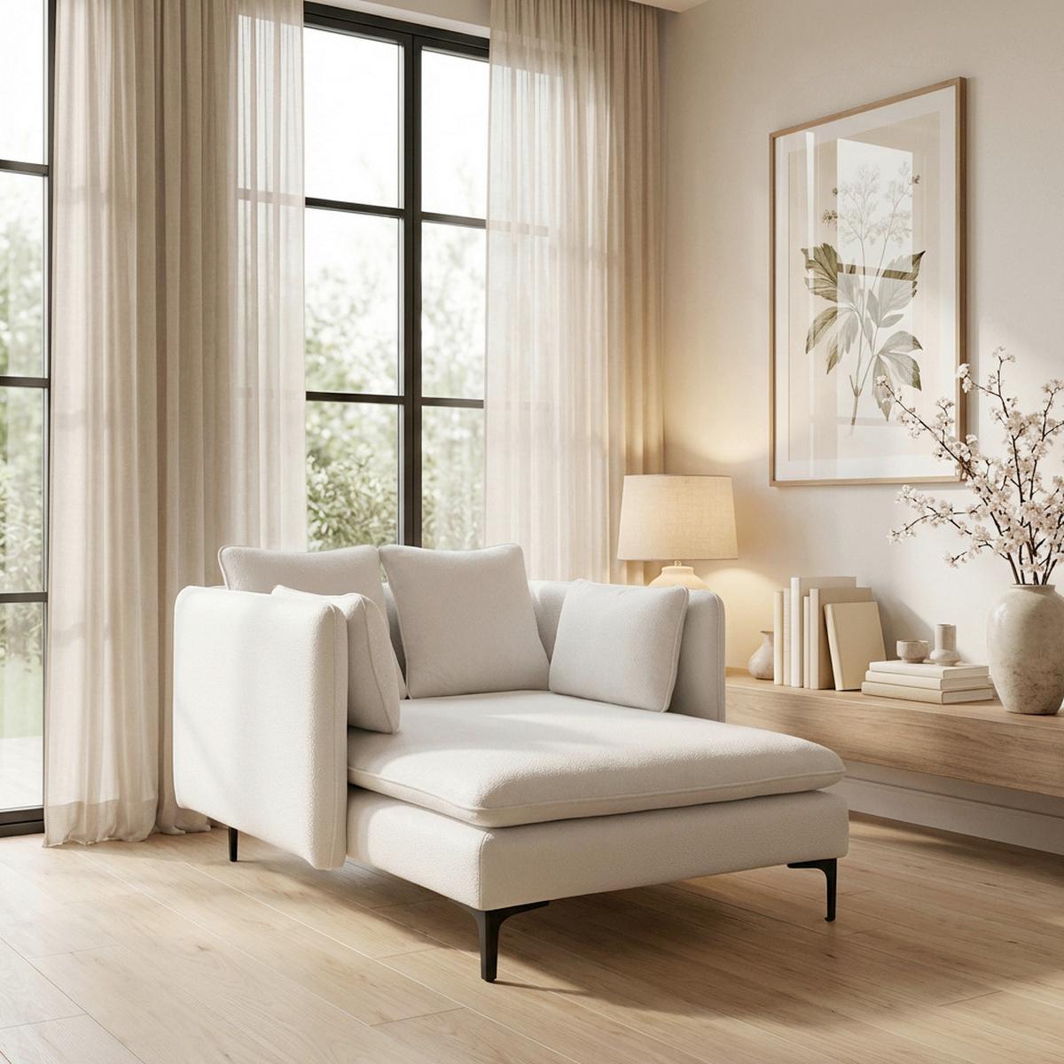 Leňoška SANDY, biela ženilka, max. 140 kg - čierna/biela, Modern, kov/drevo (120/73/159cm) - Bessagi Home