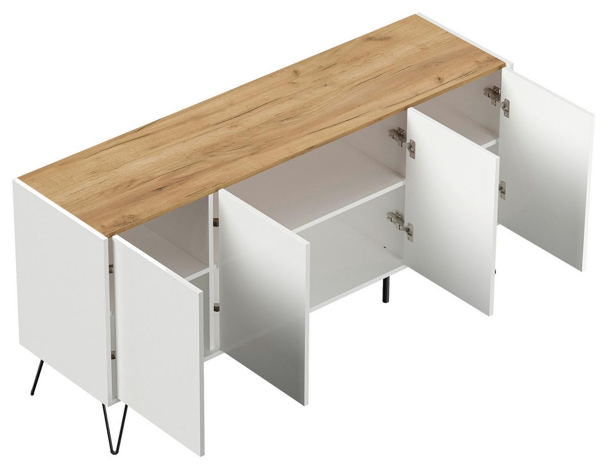 Sideboard Posseik Indutrial Eichefarben/Weiß B: 155 cm - Weiß Hochglanz/Eichefarben, Design, Holzwerkstoff (155/75,8/42cm) - MID.YOU
