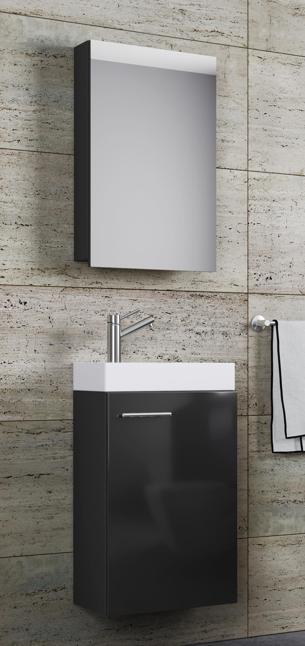 Badmöbel-set Gäste Wc 3-tlg. Slito B: 41 Cm Schwarz - Schwarz/Weiß, KONVENTIONELL, Keramik/Holzwerkstoff (41cm) - MID.YOU