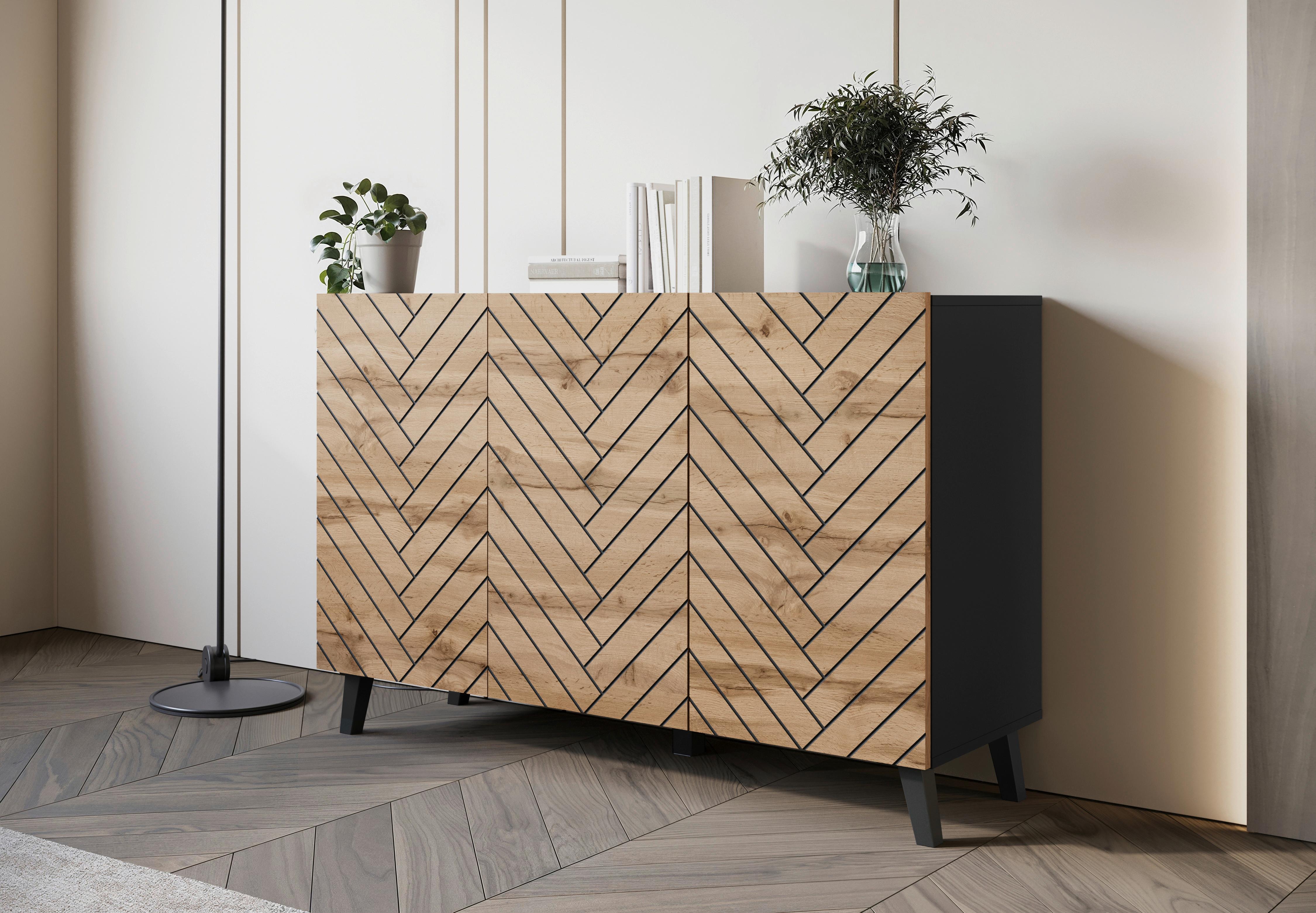 Sideboard Phuket Eiche Wotan/schwarz B: 120 Cm - Eiche Wotan/Schwarz, Trend, Holzwerkstoff (120/76/39cm) - Livetastic