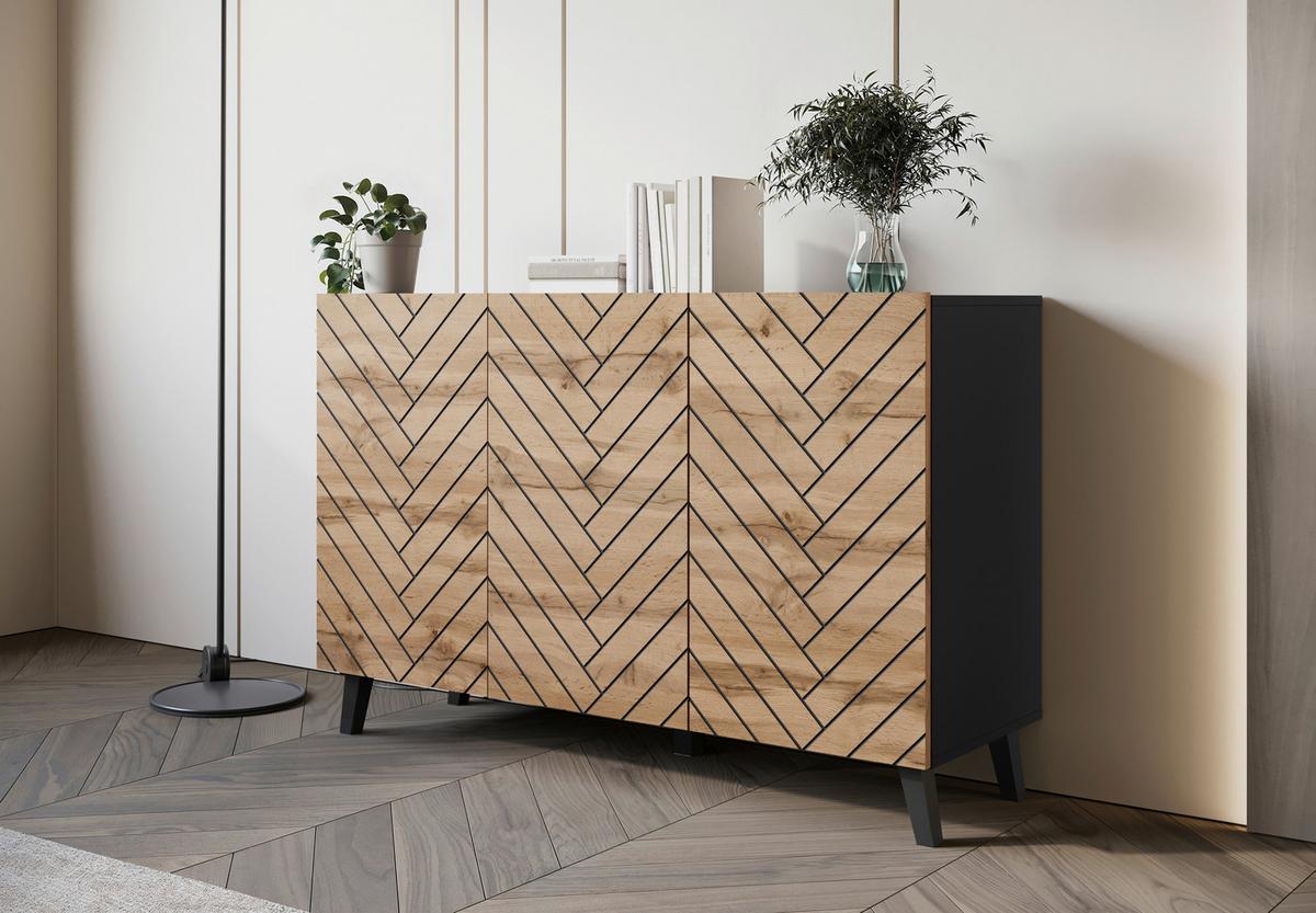 ŠIROKÁ KOMODA SIDEBOARD 120 - černá/dub wotan, Trend, kompozitní dřevo (120/76/39cm) - Livetastic