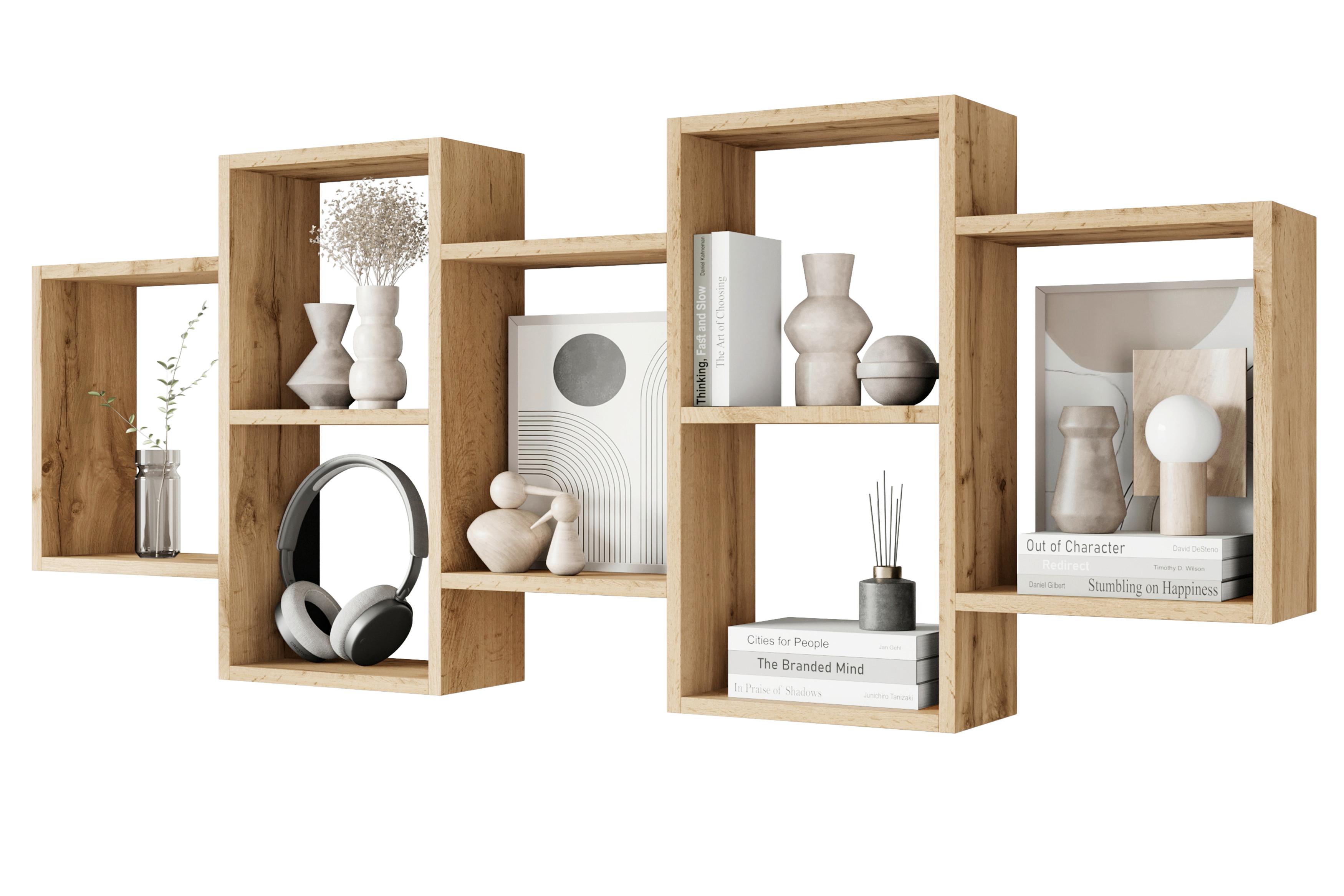 Wandregal Trio Eiche Wotan Dekor B: 160,8cm - Eiche Wotan, Basics, Holzwerkstoff (160,8/65/18cm)