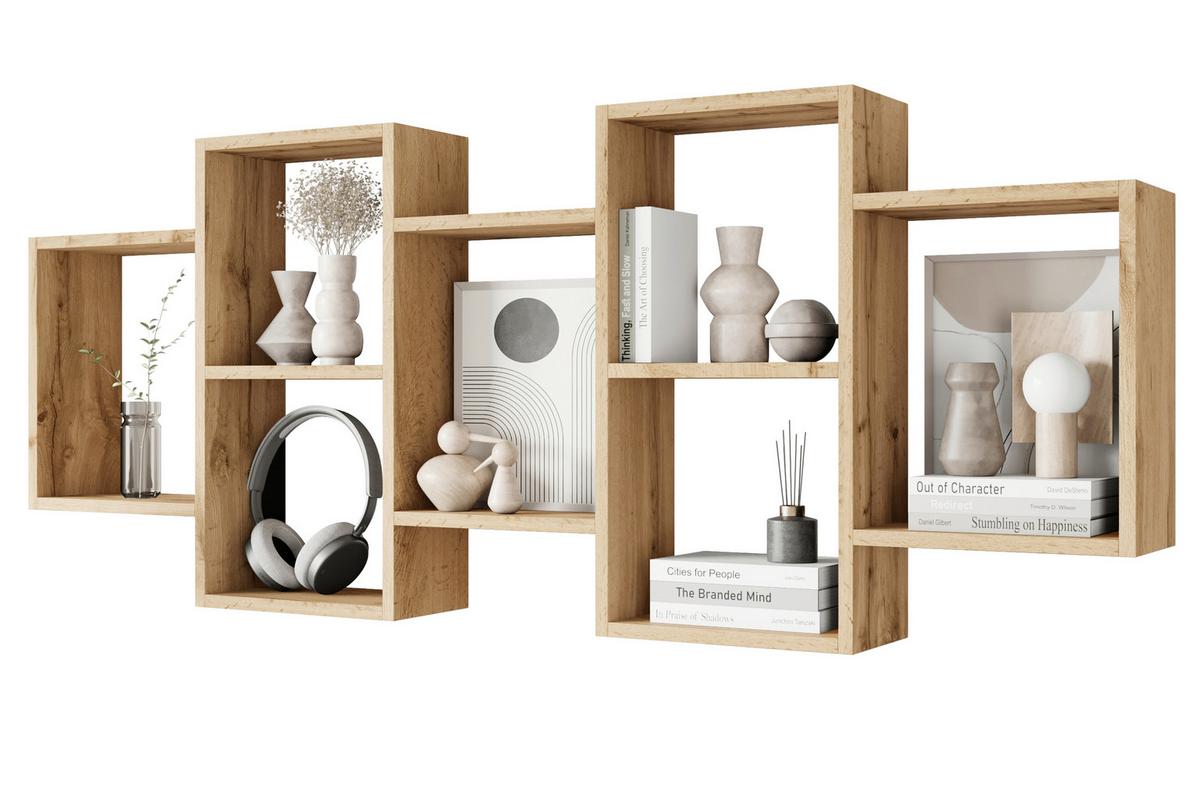 Wandregal Trio Eiche Wotan Dekor B: 160,8cm - Eiche Wotan, Basics, Holzwerkstoff (160,8/65/18cm)