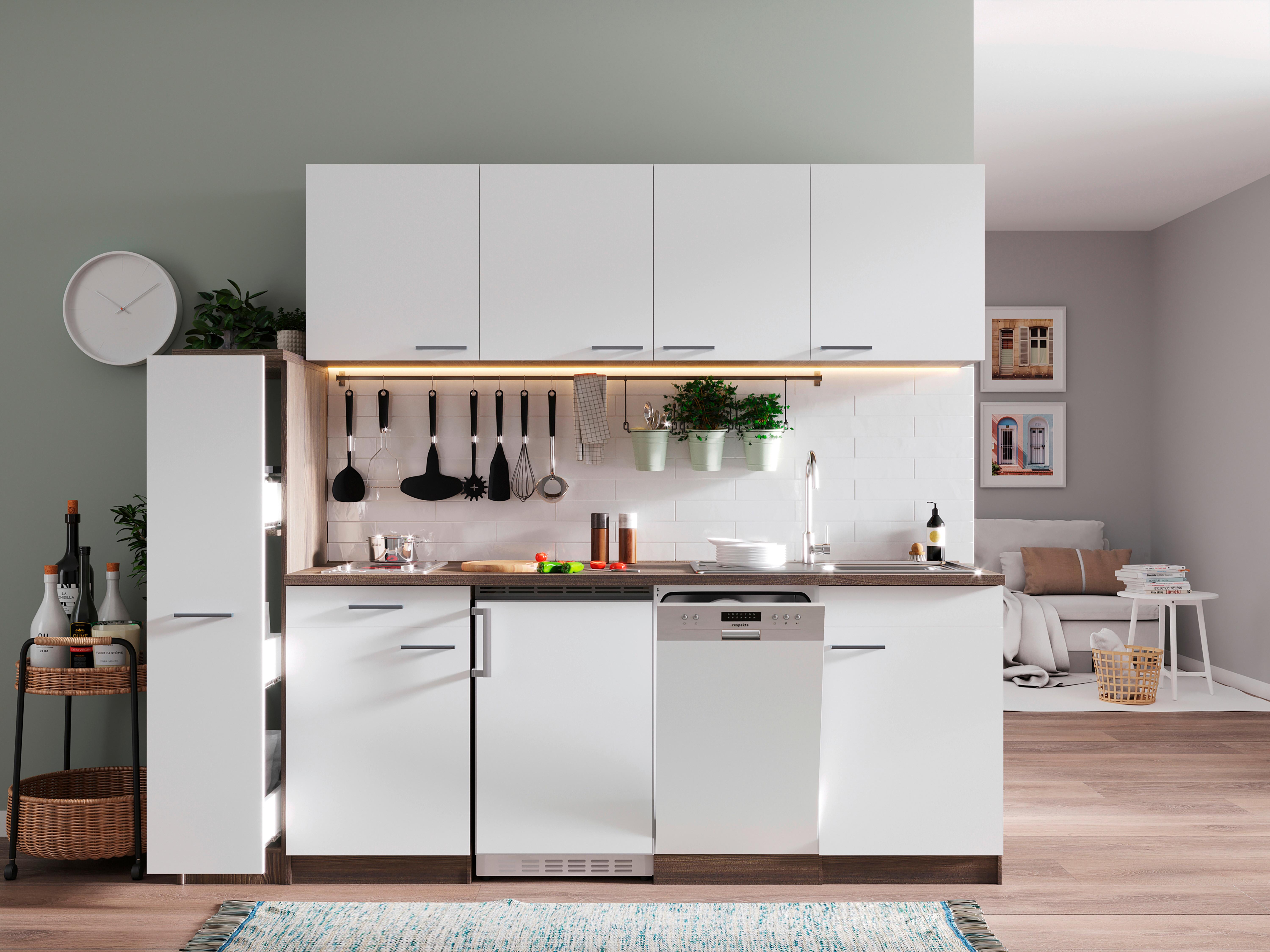 Küchenblock Oliver Singleküche 225 cm - Eichefarben/Weiß, Basics, Holzwerkstoff (225cm) - Respekta